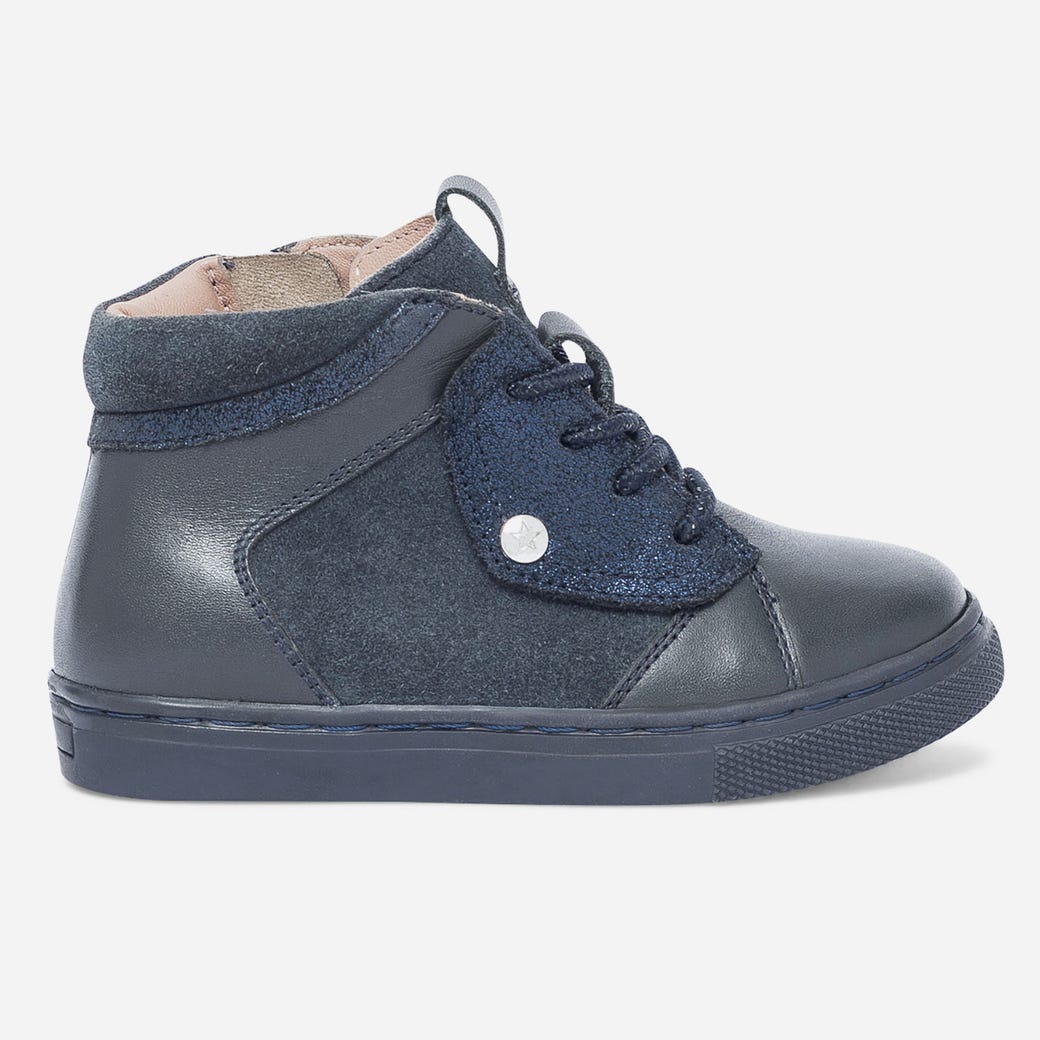 Boots à lacet bleu marine en cuir et cuir velours BLEU pour Enfant ERAM