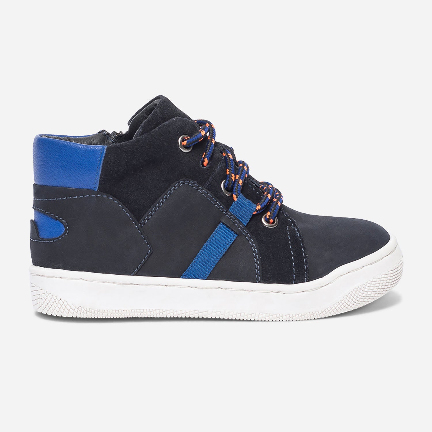 Basket marine et bleu en cuir avec lacet cordon