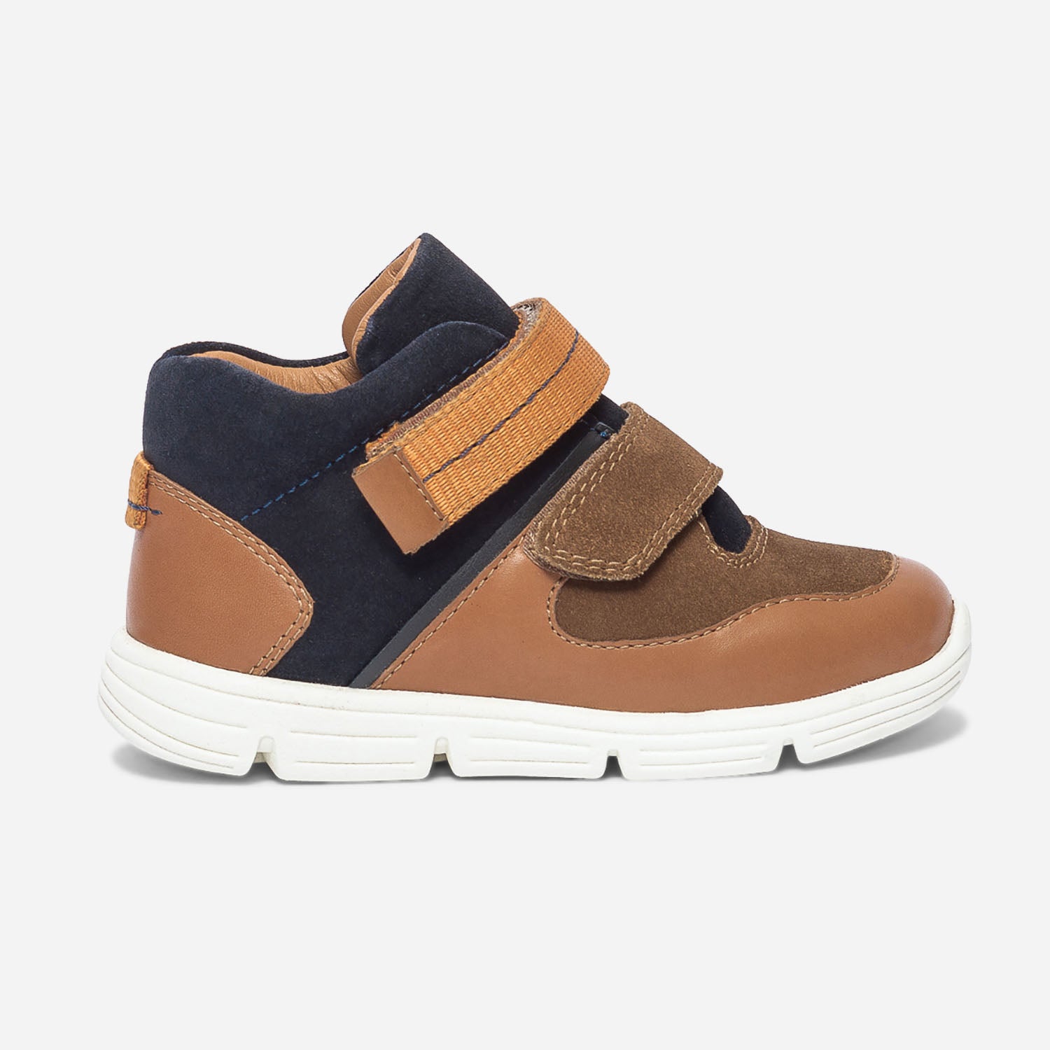 Basket camel marine et marron bi mati re