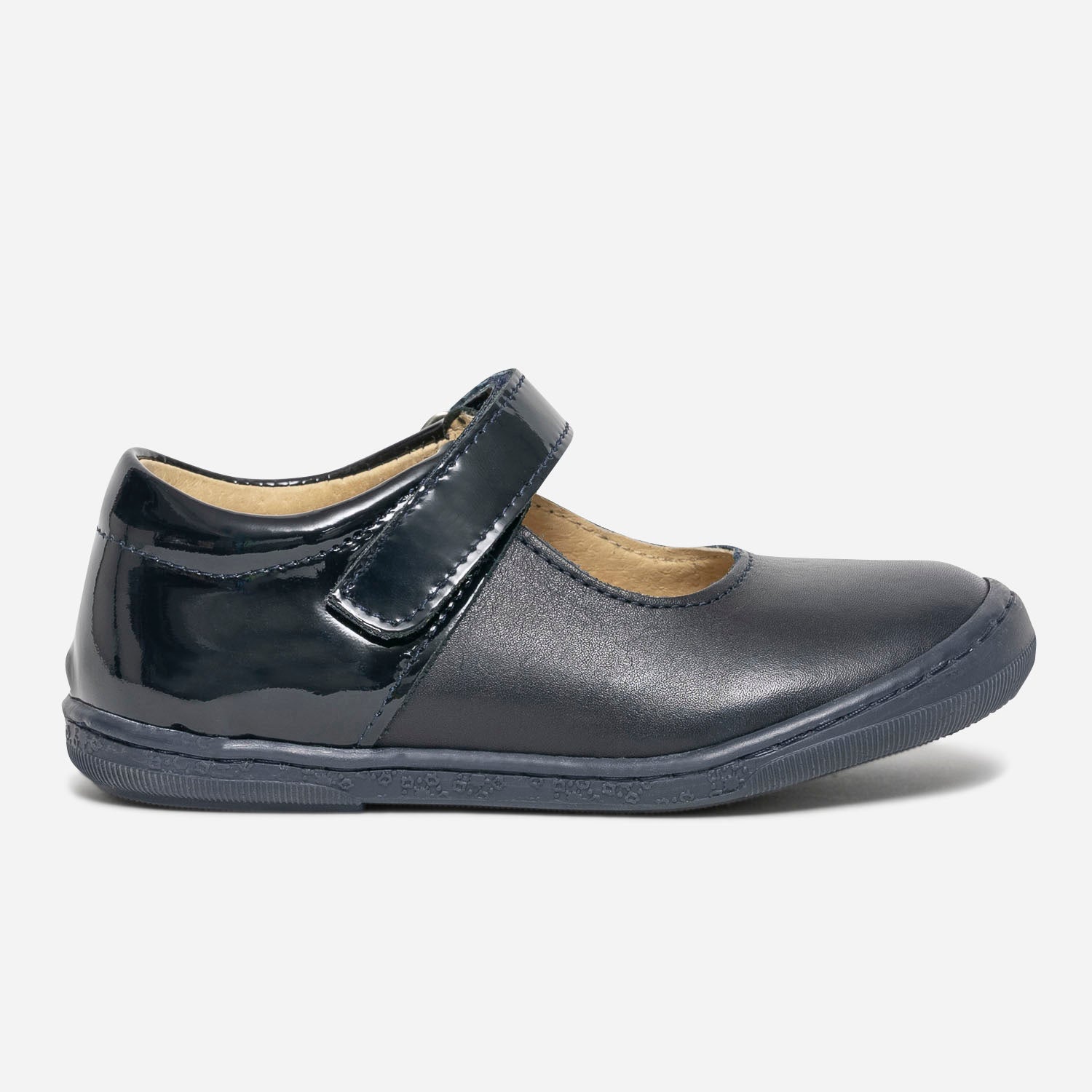 Babies bleu marine en cuir et verni