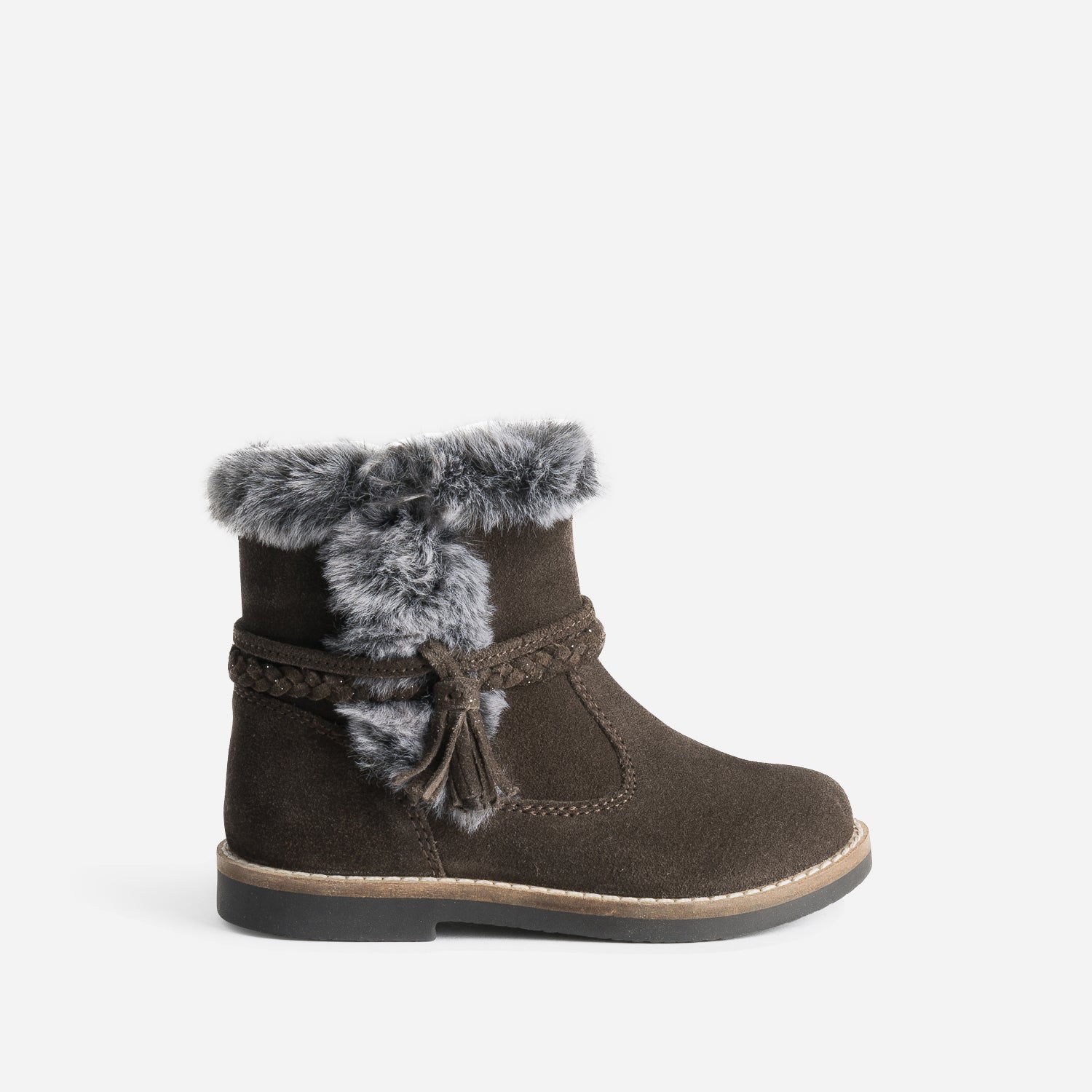 Boots BUGGY marron en cuir velours bord fourr