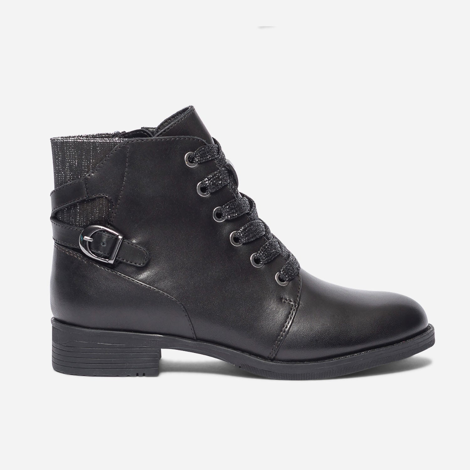 Bottine noire en cuir a elastique et lacet pailletes Boots Enfant ERAM