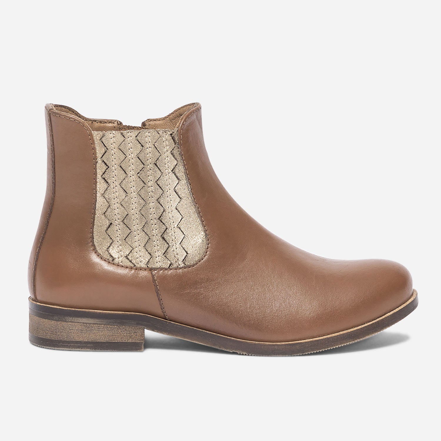 Chelsea boots camel en cuir avec lastique dor