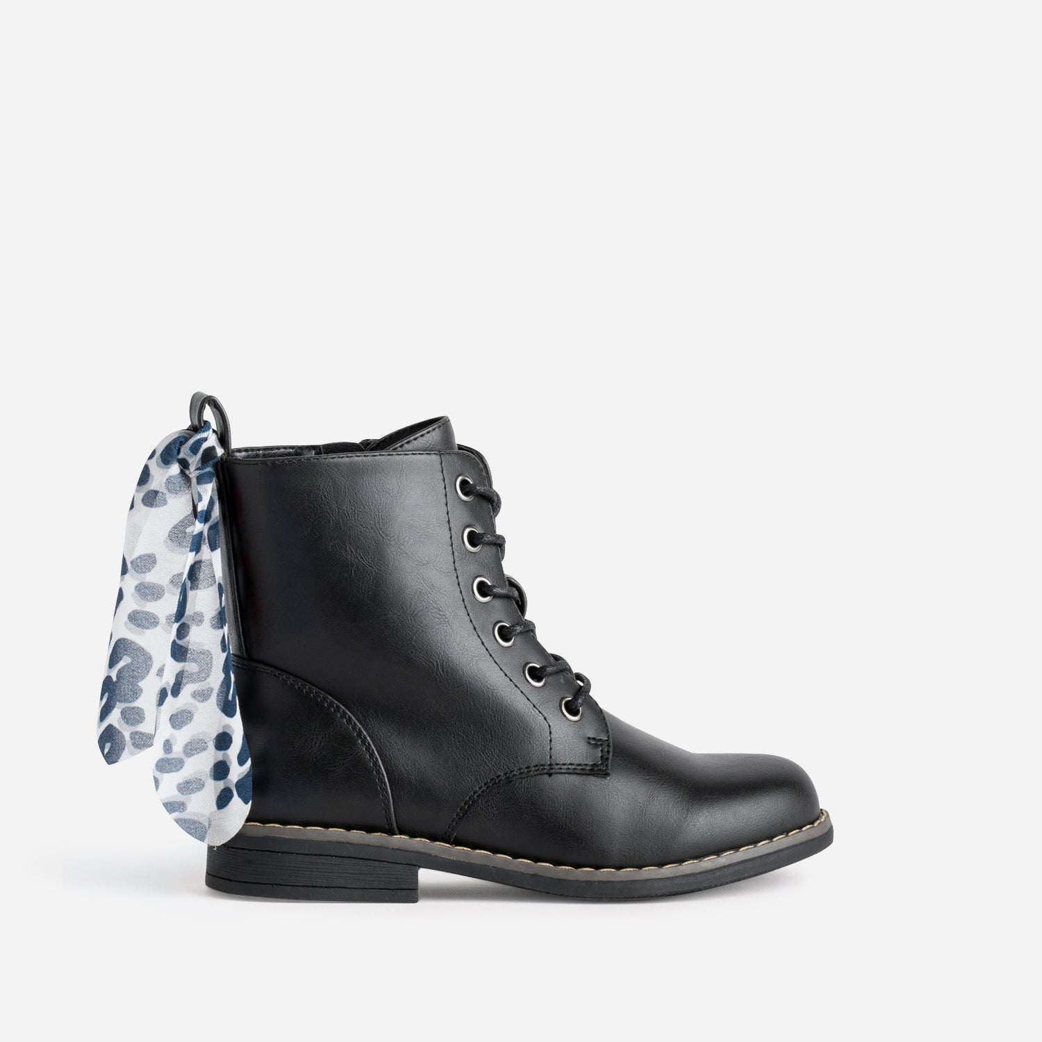 Bottine BUGGY noir cuir details rubans Boots Enfant ERAM
