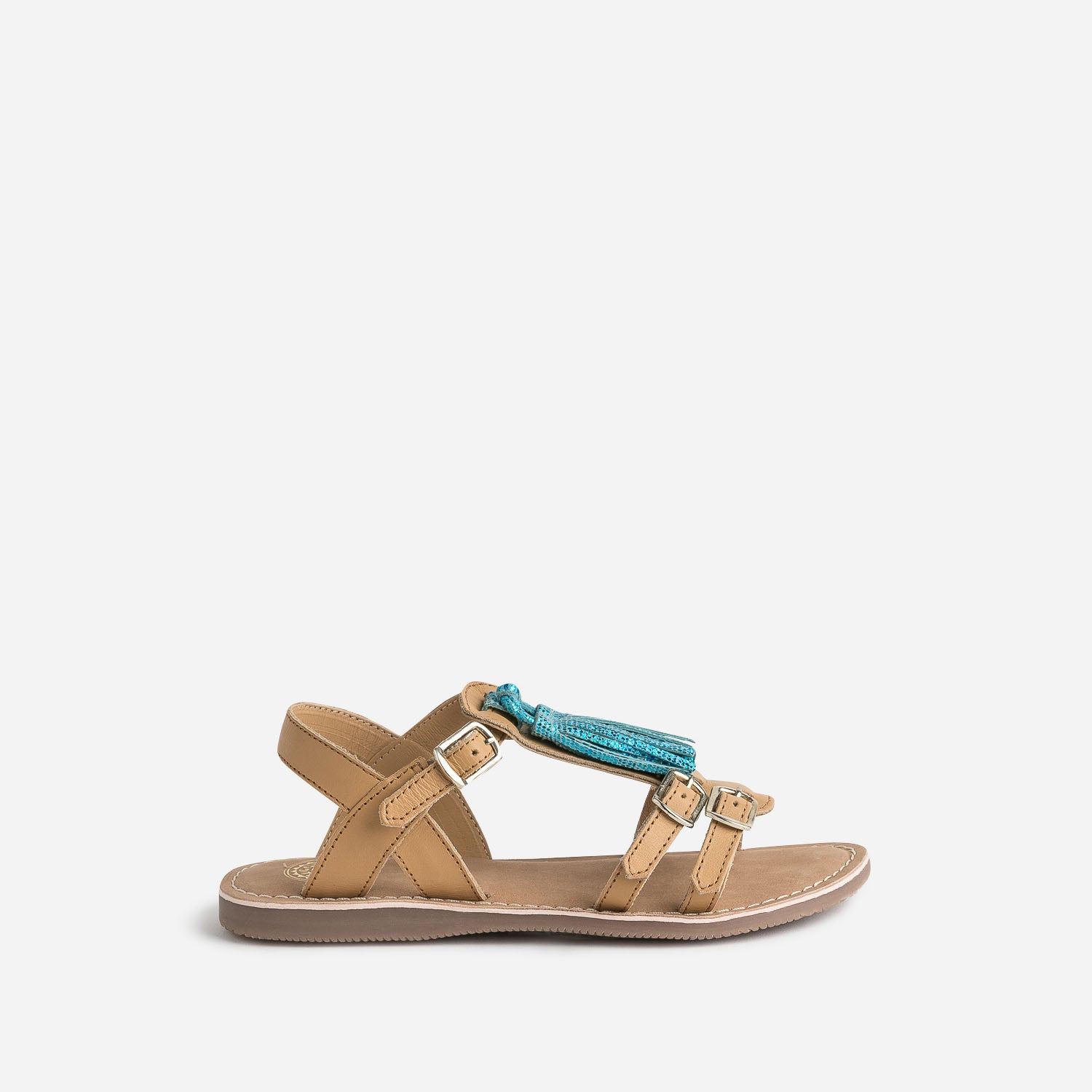 Sandale BUGGY camel en cuir avec pompons Sandales Enfant ERAM