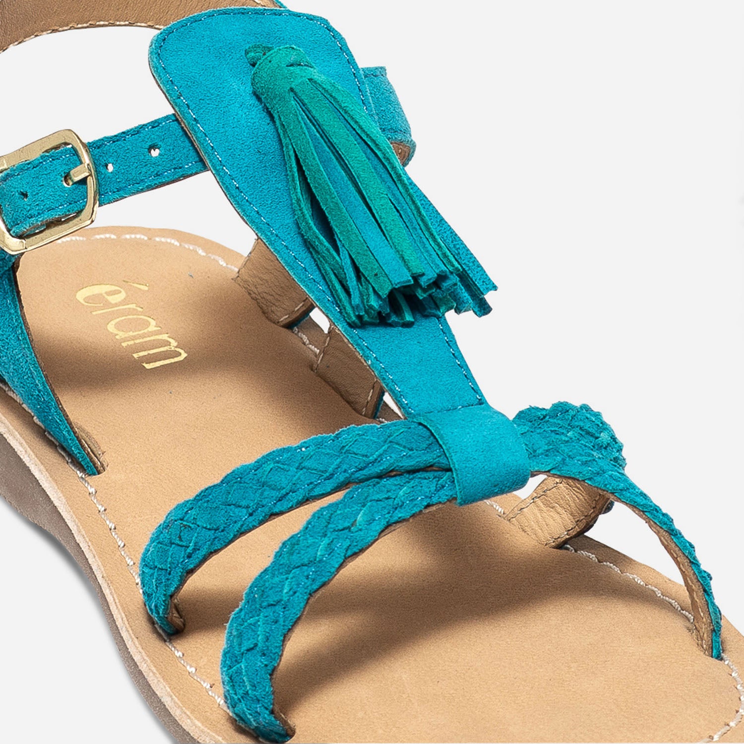 Sandale turquoise en cuir velours avec pampille Sandales Enfant ERAM