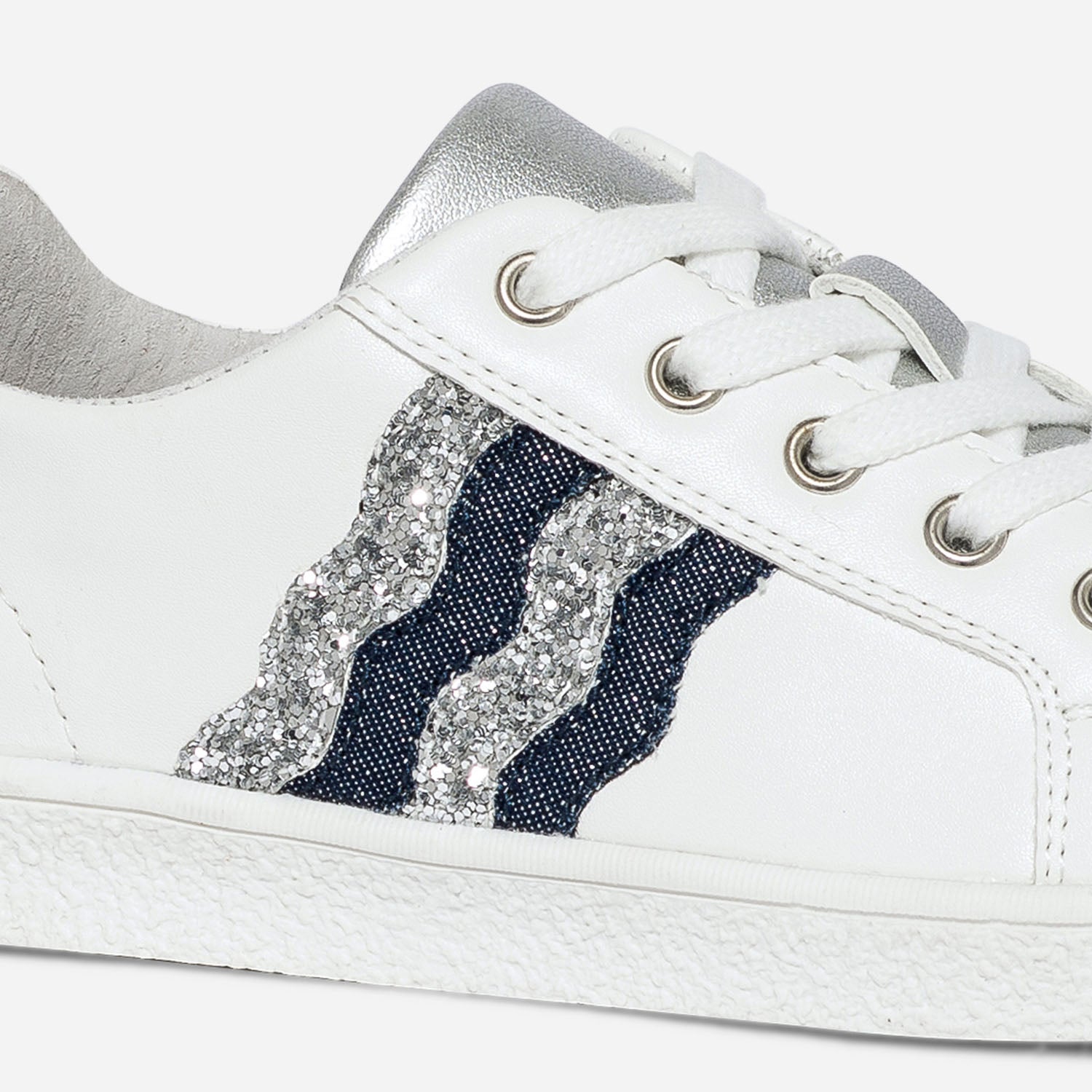 Tennis blanc et argent a lignes bicolores Baskets Enfant ERAM