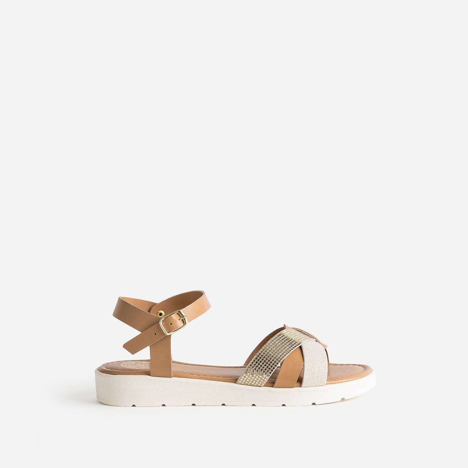 Sandale compensee BUGGY camel et doree Sandales Enfant ERAM