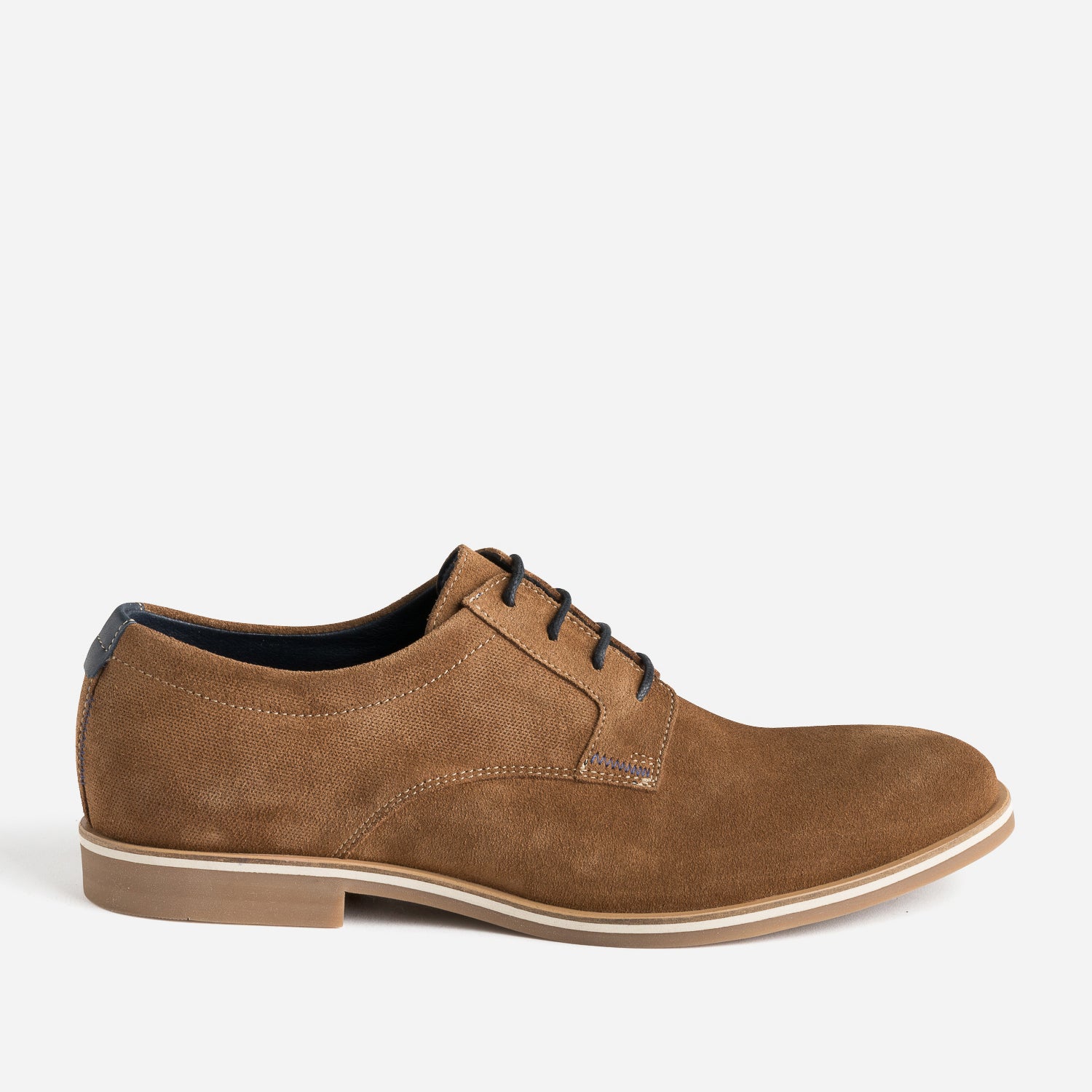 Derby marron clair eco concu en cuir velours