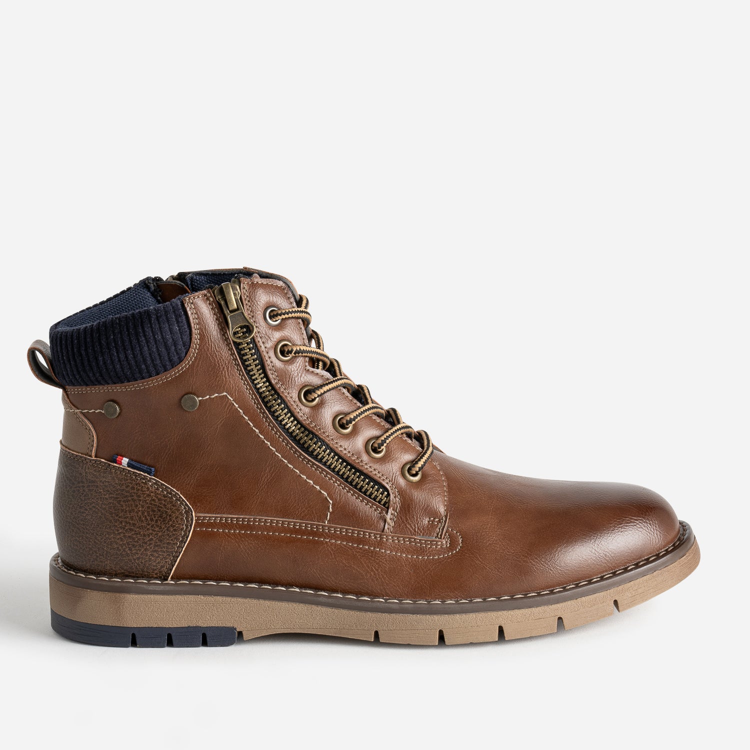 Boots a lacet cognac double zip