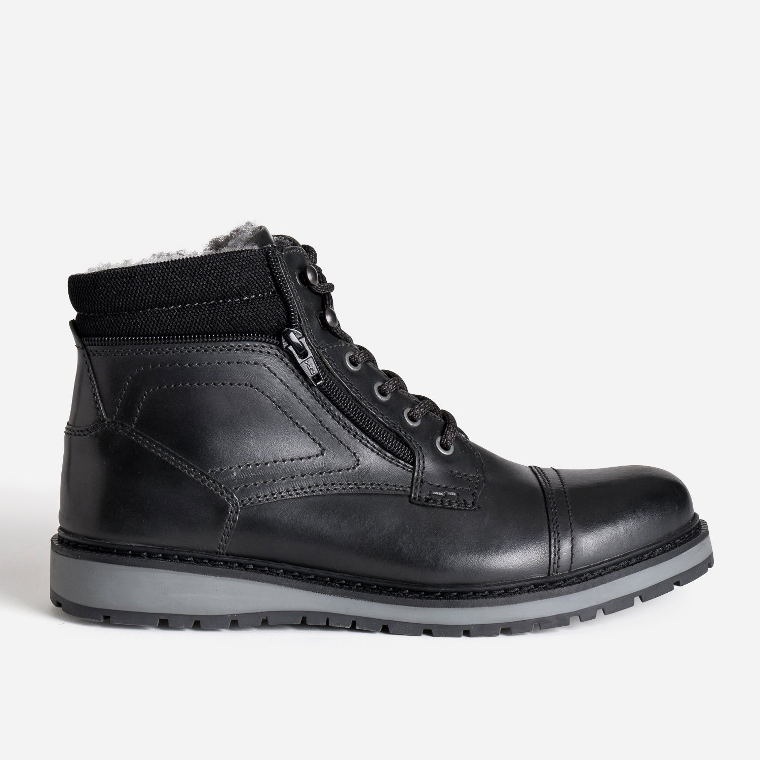 Boots a lacet noir cuir details gris Boots Homme ERAM