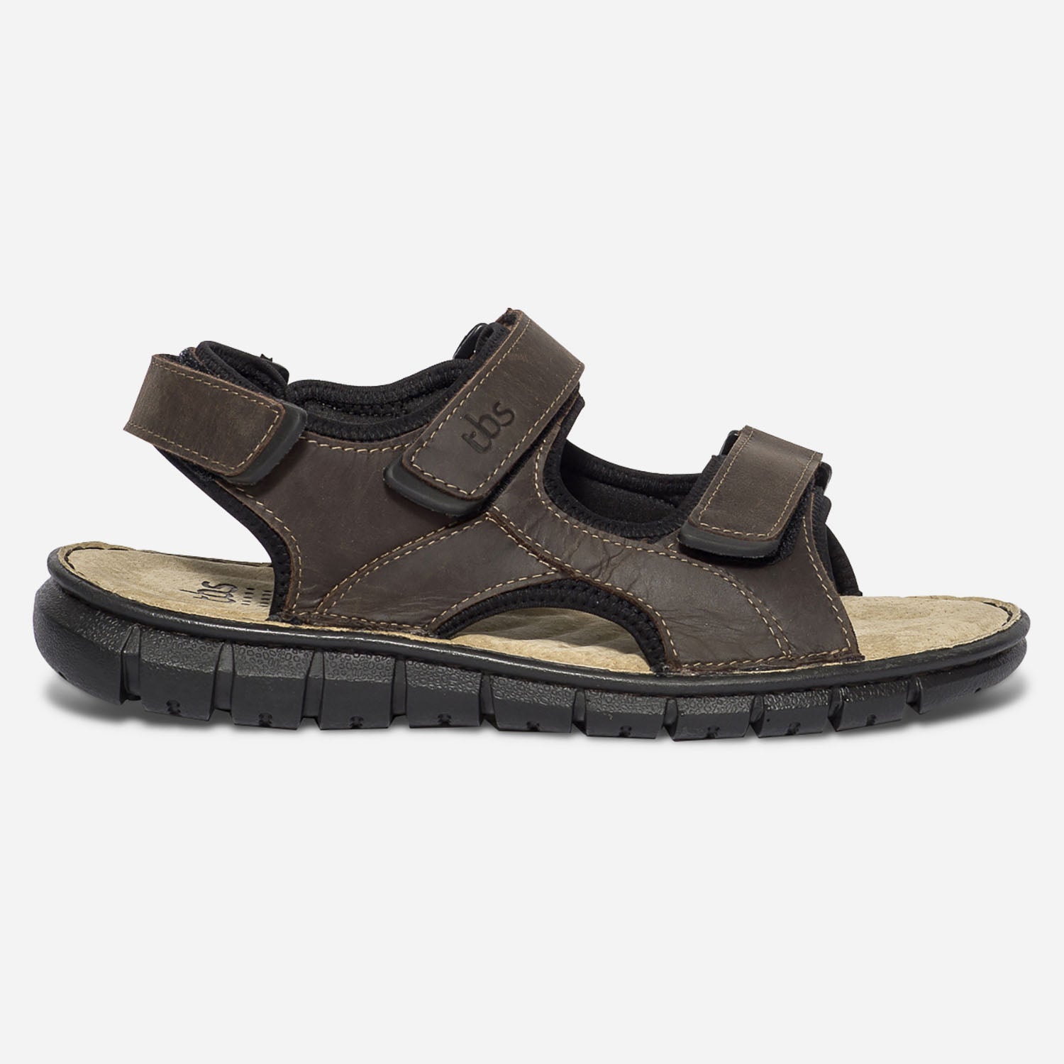 Sandale TBS marron en cuir a scratchs Nu pieds Sandales Homme ERAM