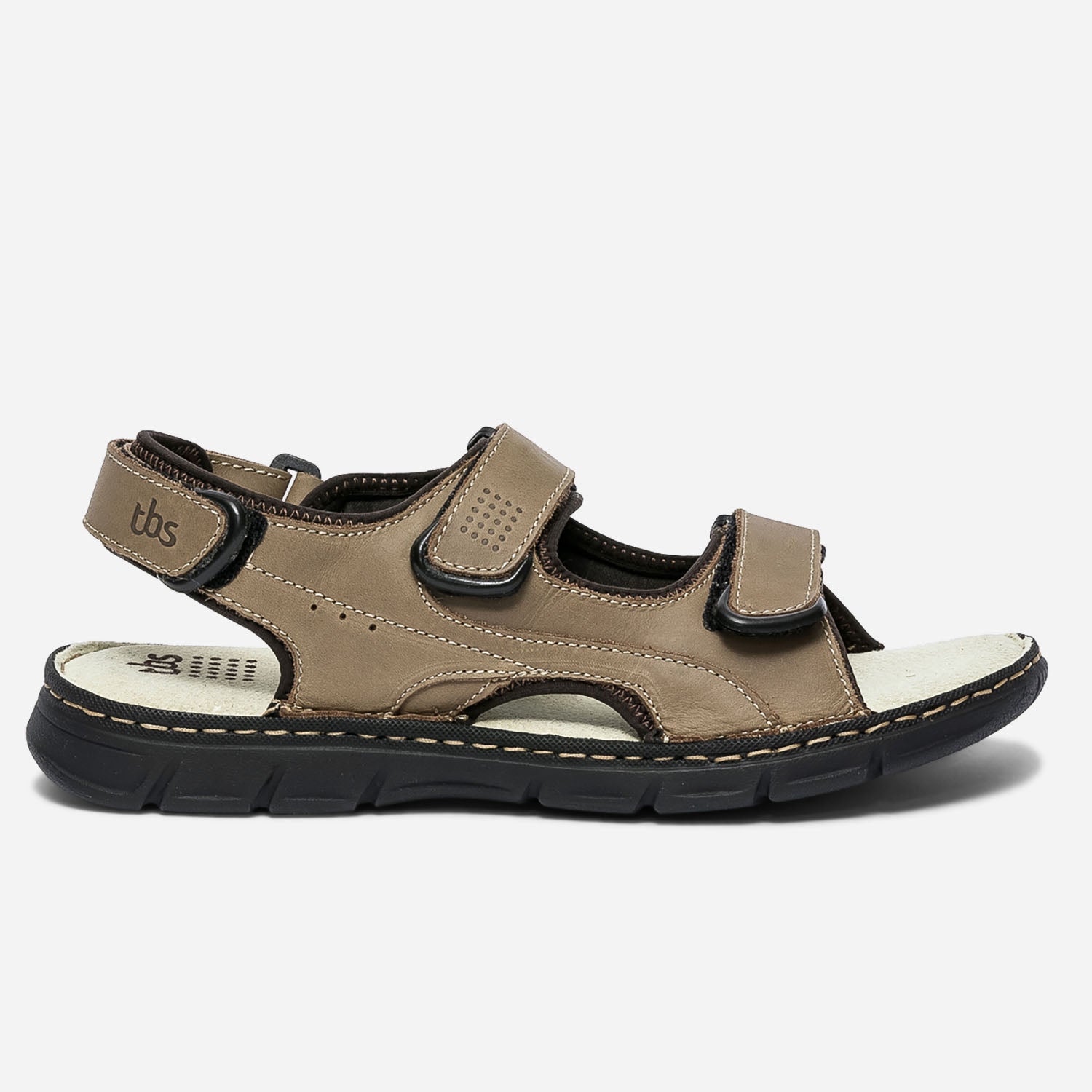 Sandale TBS taupe en cuir a scratchs Nu pieds Sandales Homme ERAM