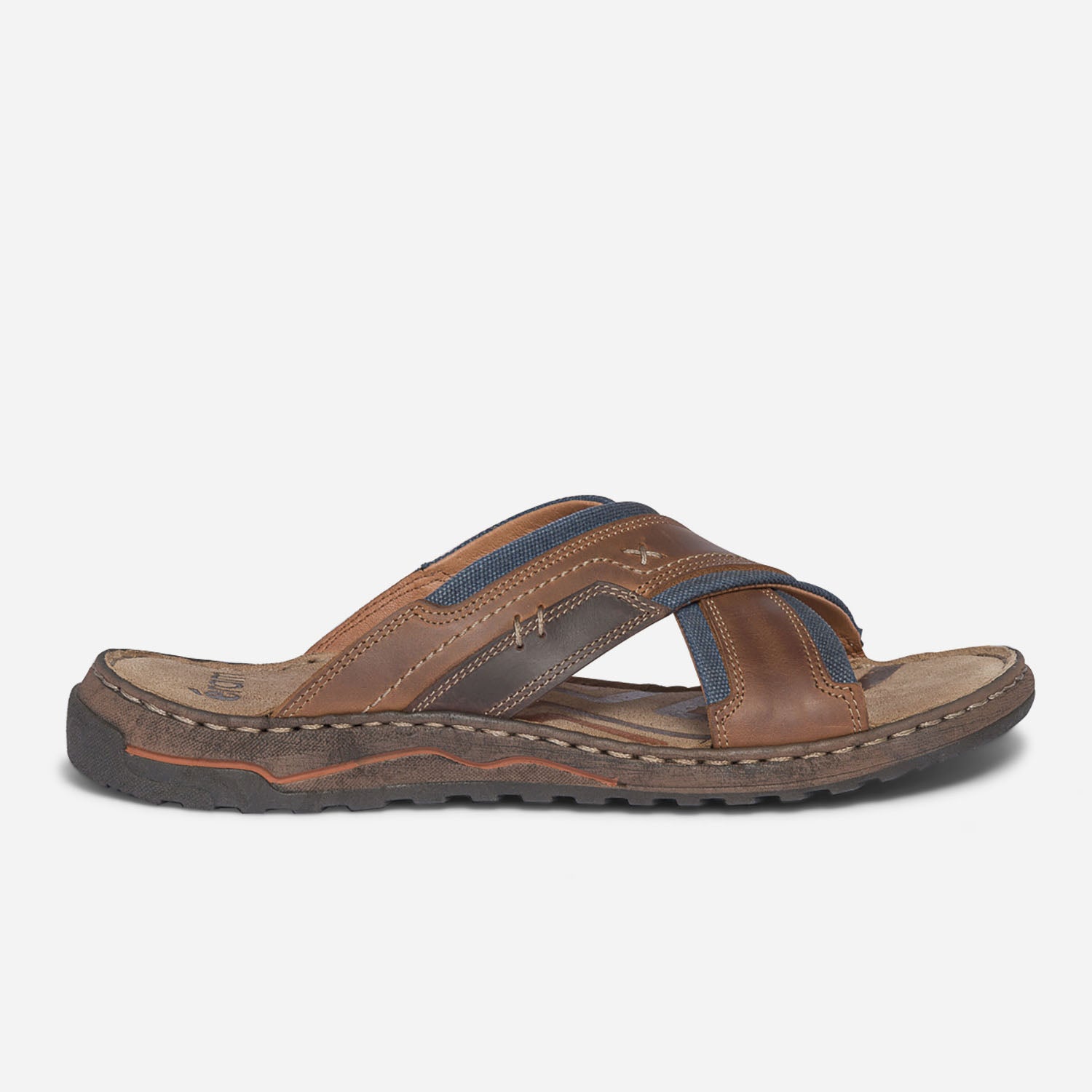 Mule marron et marine bi mati re Nu pieds Sandales Homme ERAM