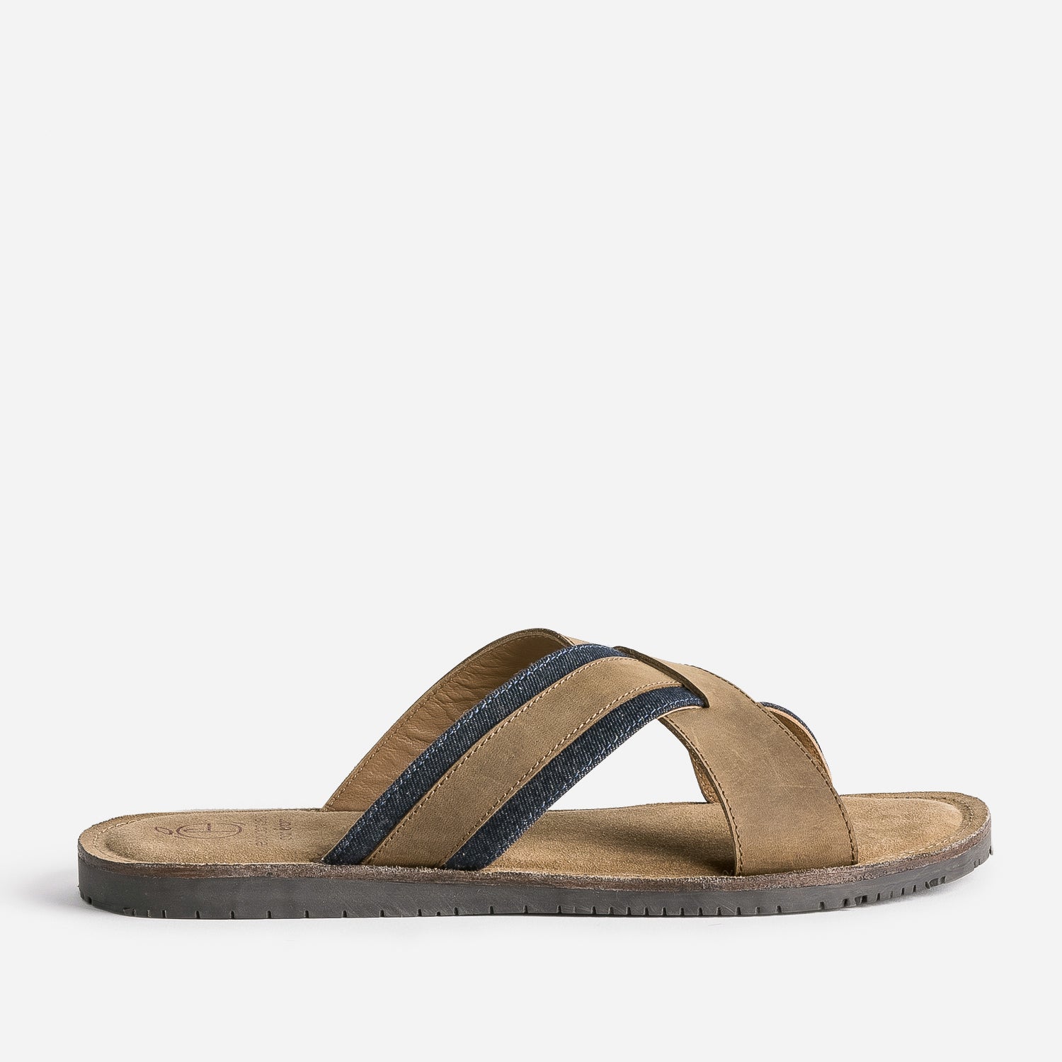 Mule marron co con ue en cuir et denim Nu pieds Sandales