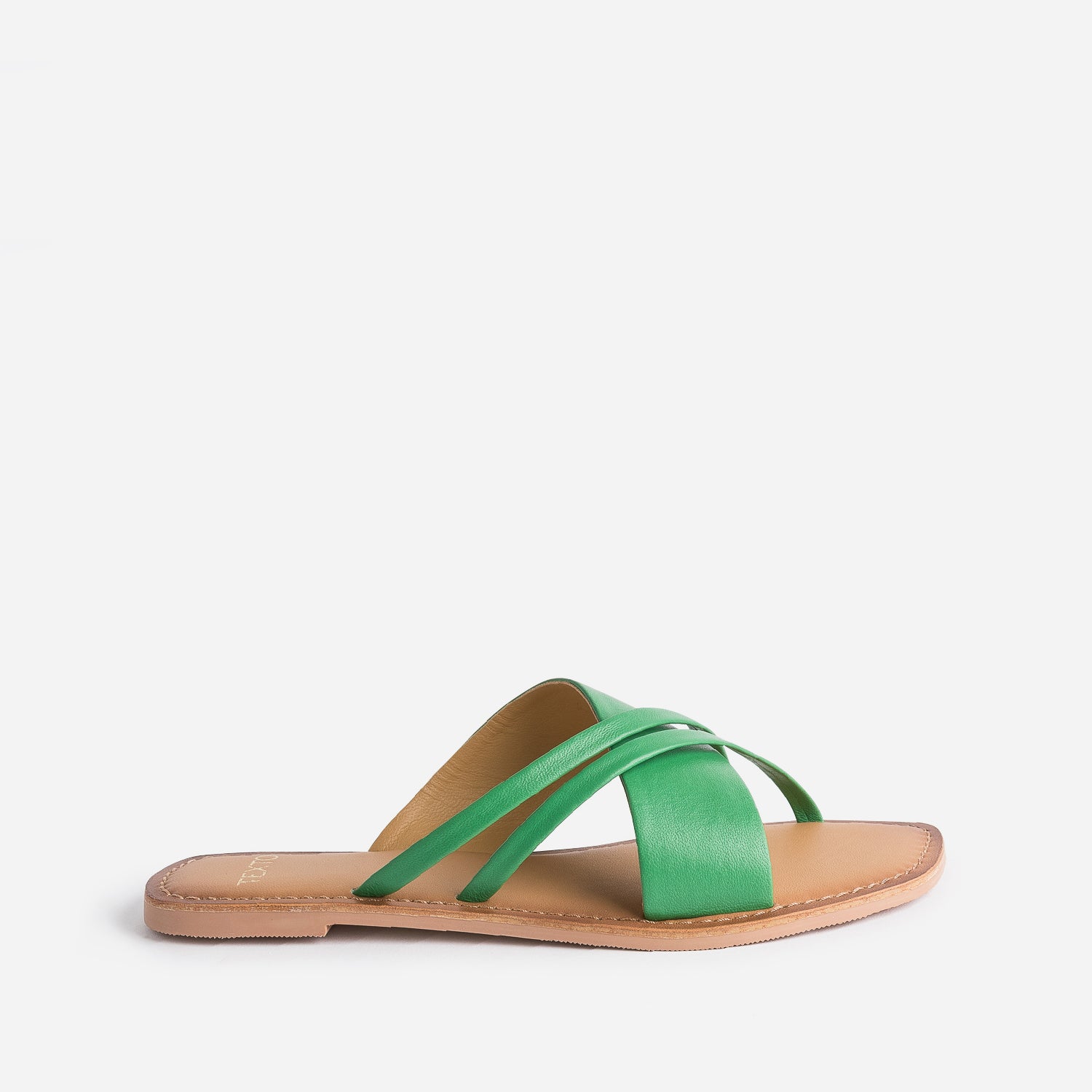 Mule TEXTO verte en cuir brides fantaisie
