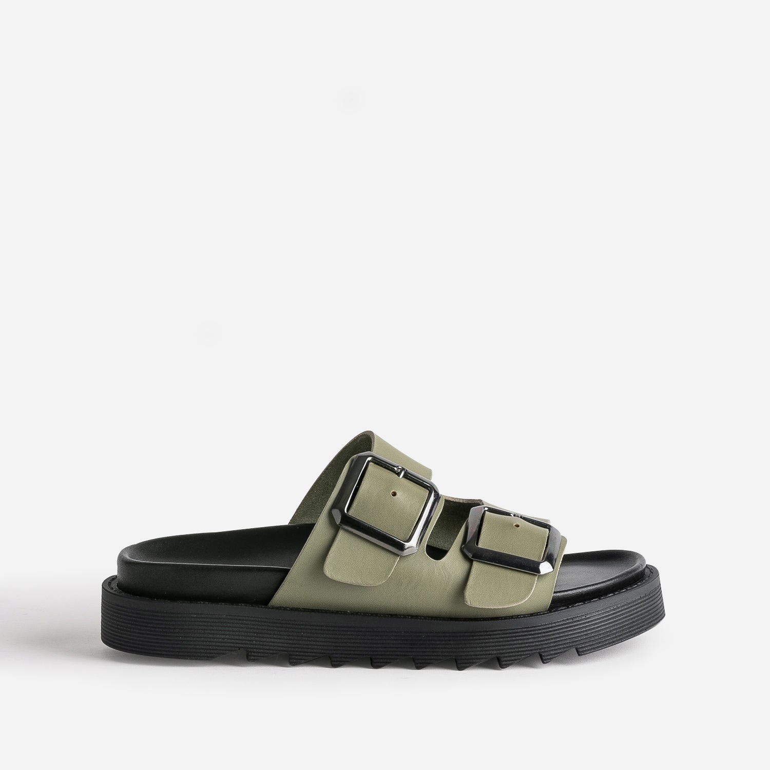 Mule TEXTO kaki en cuir semelle paisse Mules Tongs Femme ERAM