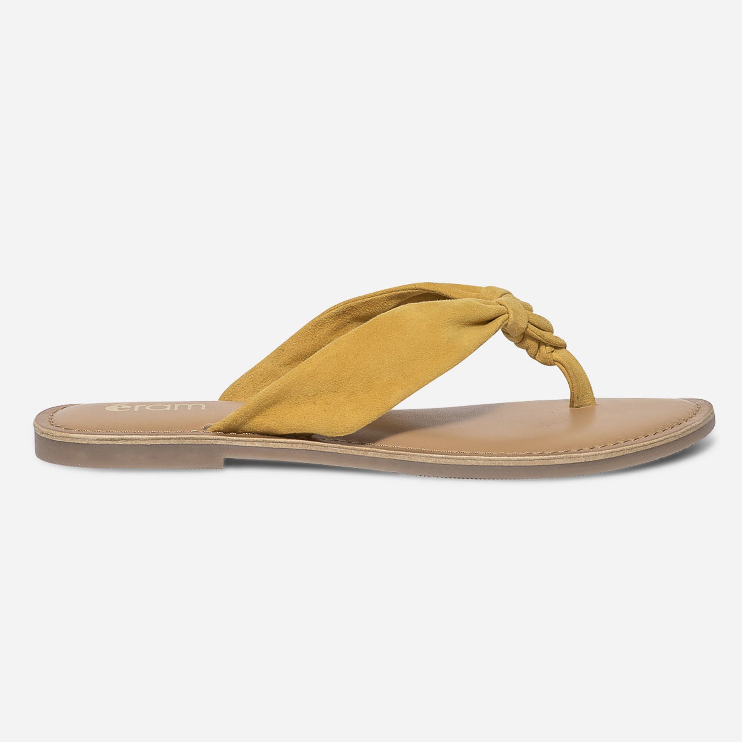 Mule tong jaune safran en cuir velours Mules Tongs Femme ERAM