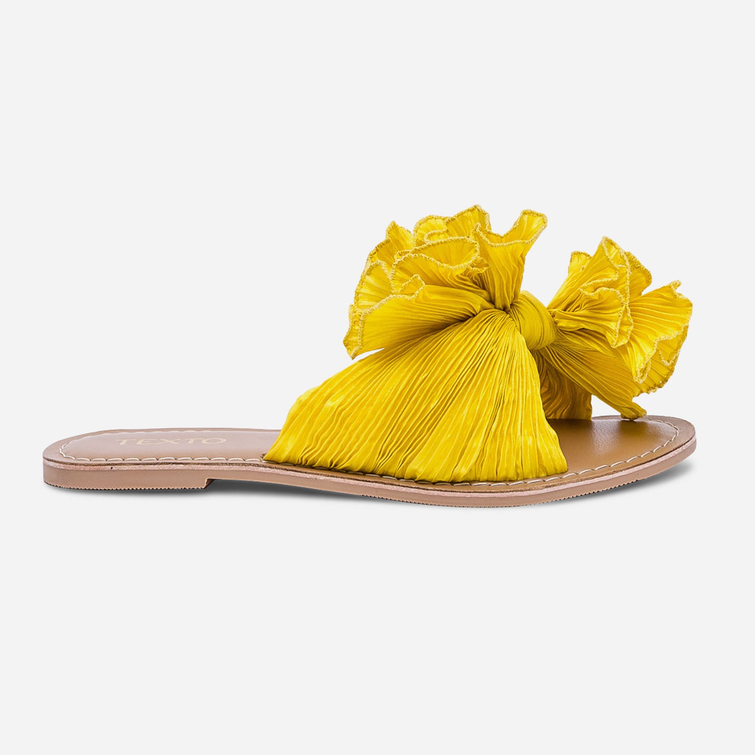 Mule TEXTO jaune en textile pliss n ud Mules Tongs Femme ERAM