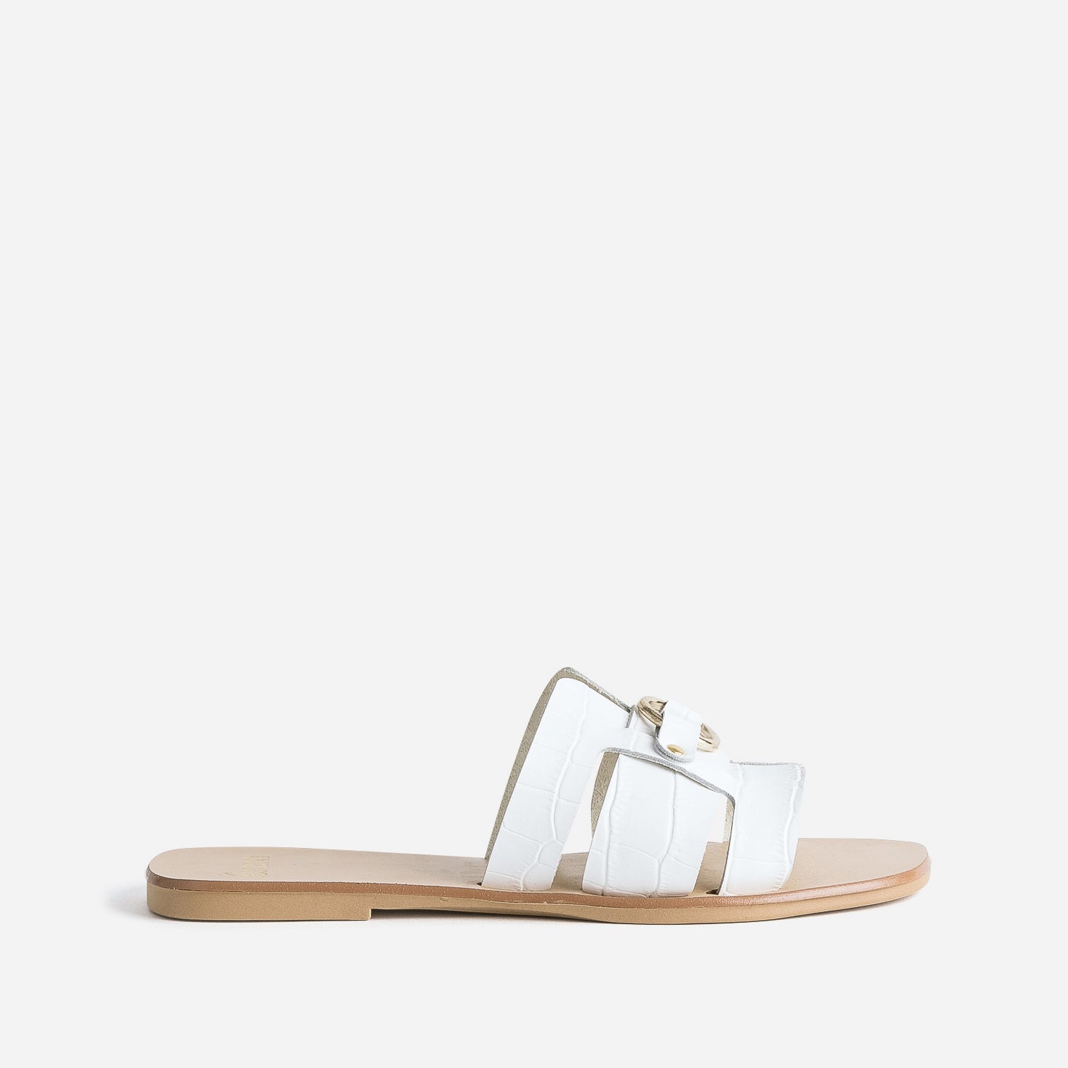 Mule blanche en cuir emboss croco Mules Tongs Femme ERAM