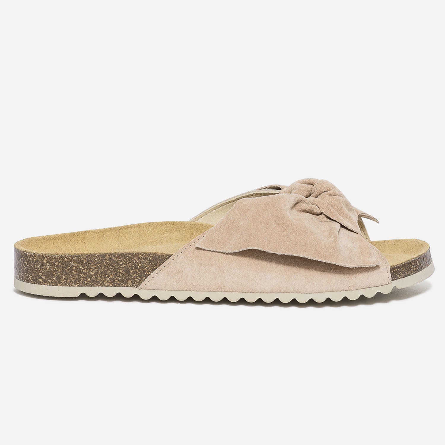 Mule anatomique beige ros en cuir velours Mules Tongs Femme