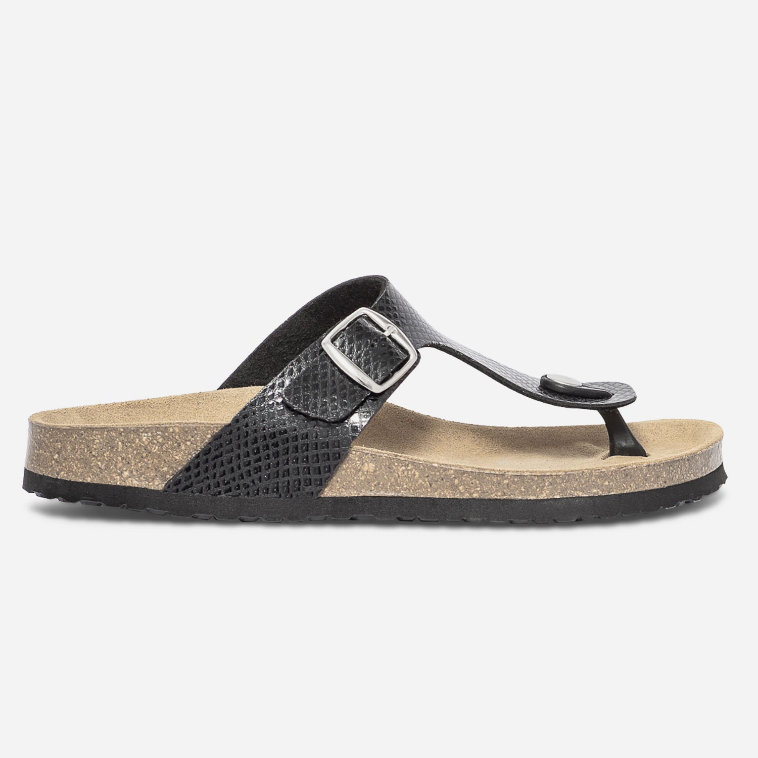 Tong anatomique noire en cuir Mules Tongs Femme ERAM