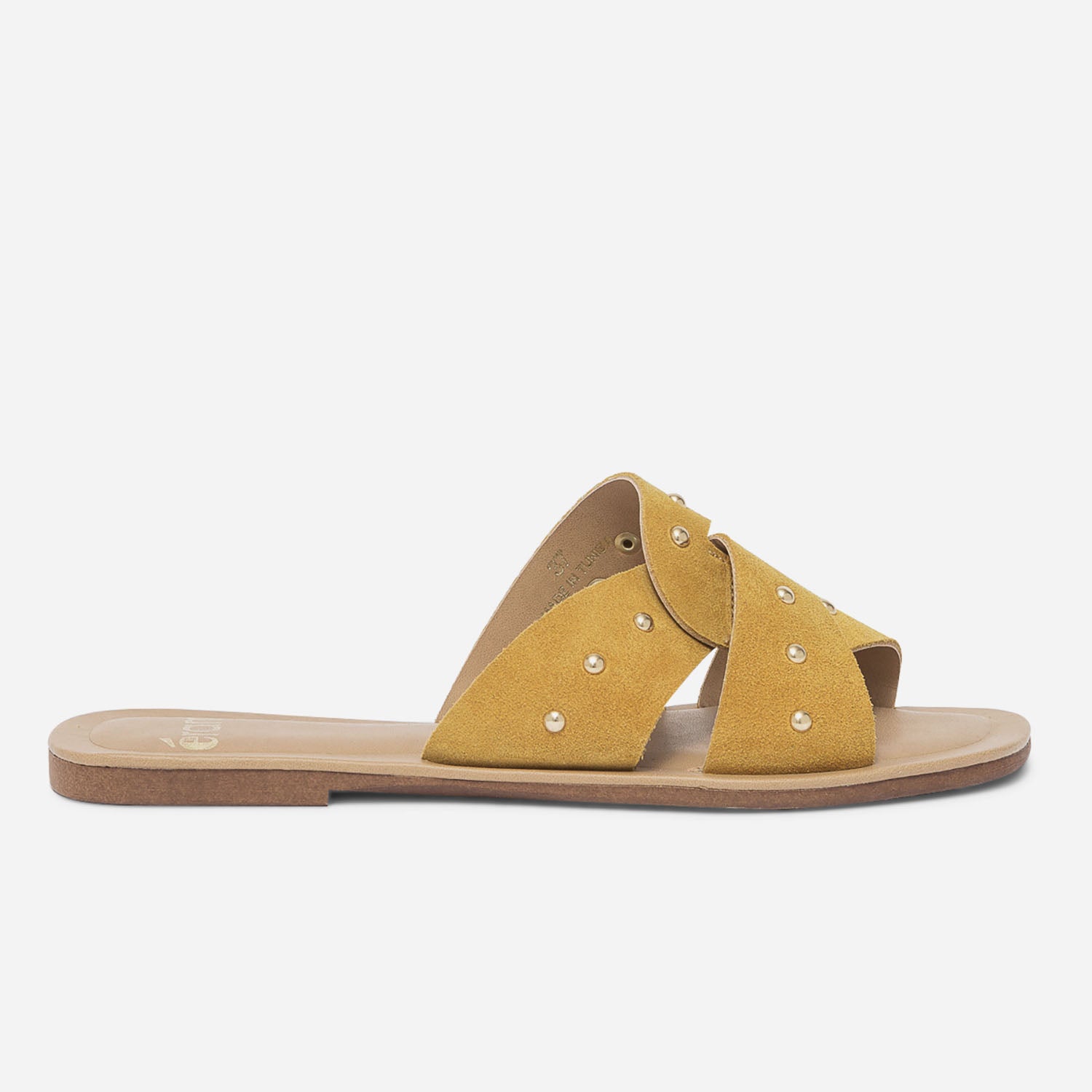 Mule TEXTO jaune en cuir velours cloute Mules Tongs Femme ERAM