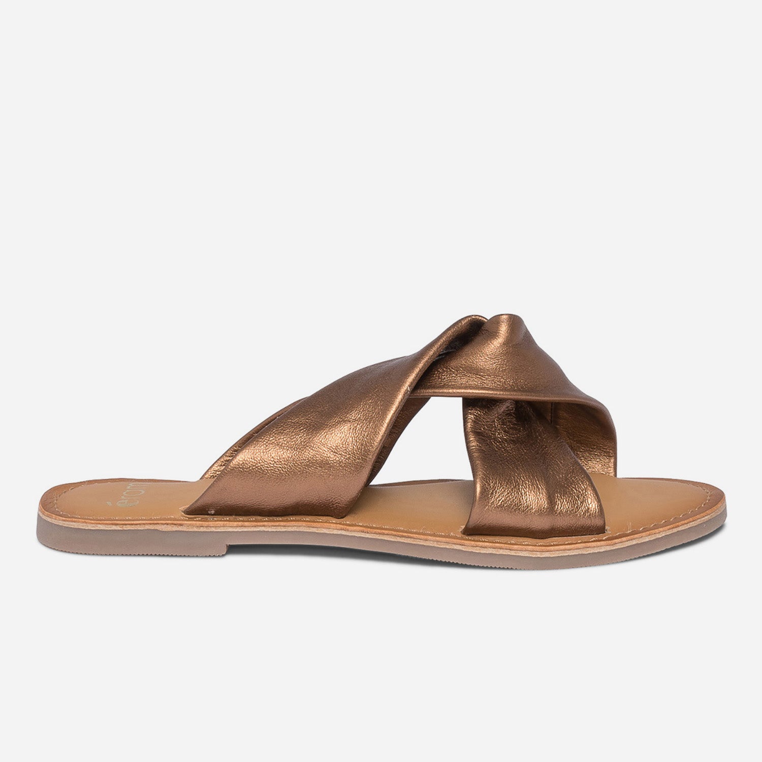 Mule TEXTO bronze en cuir brides souples crois es Mules