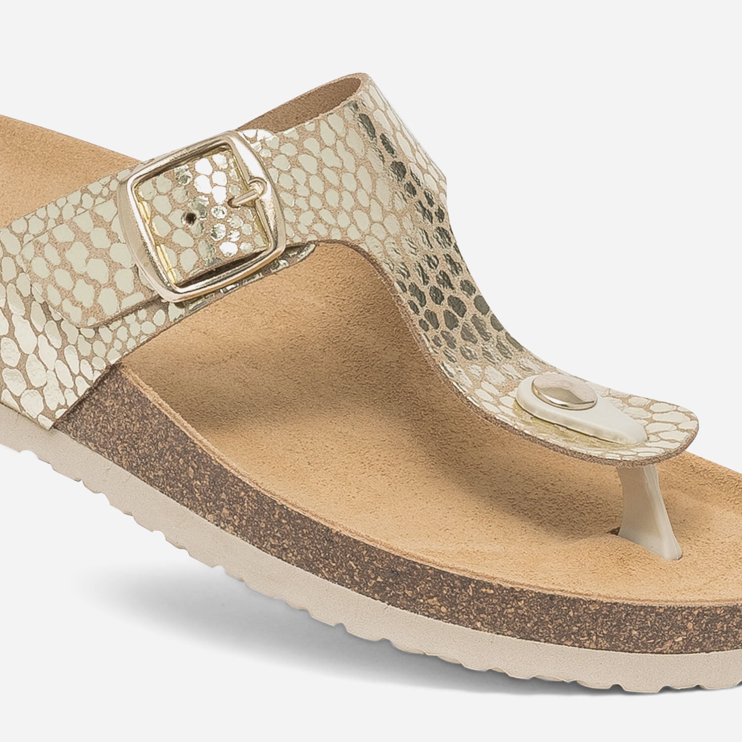 Mule tong anatomique doree en cuir effet python Mules Tongs Femme ERAM