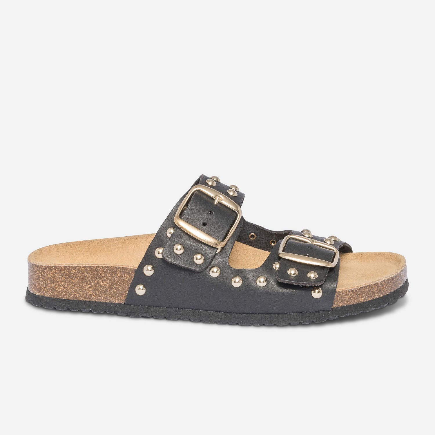 Mule anatomique noire en cuir clous Mules Tongs Femme ERAM