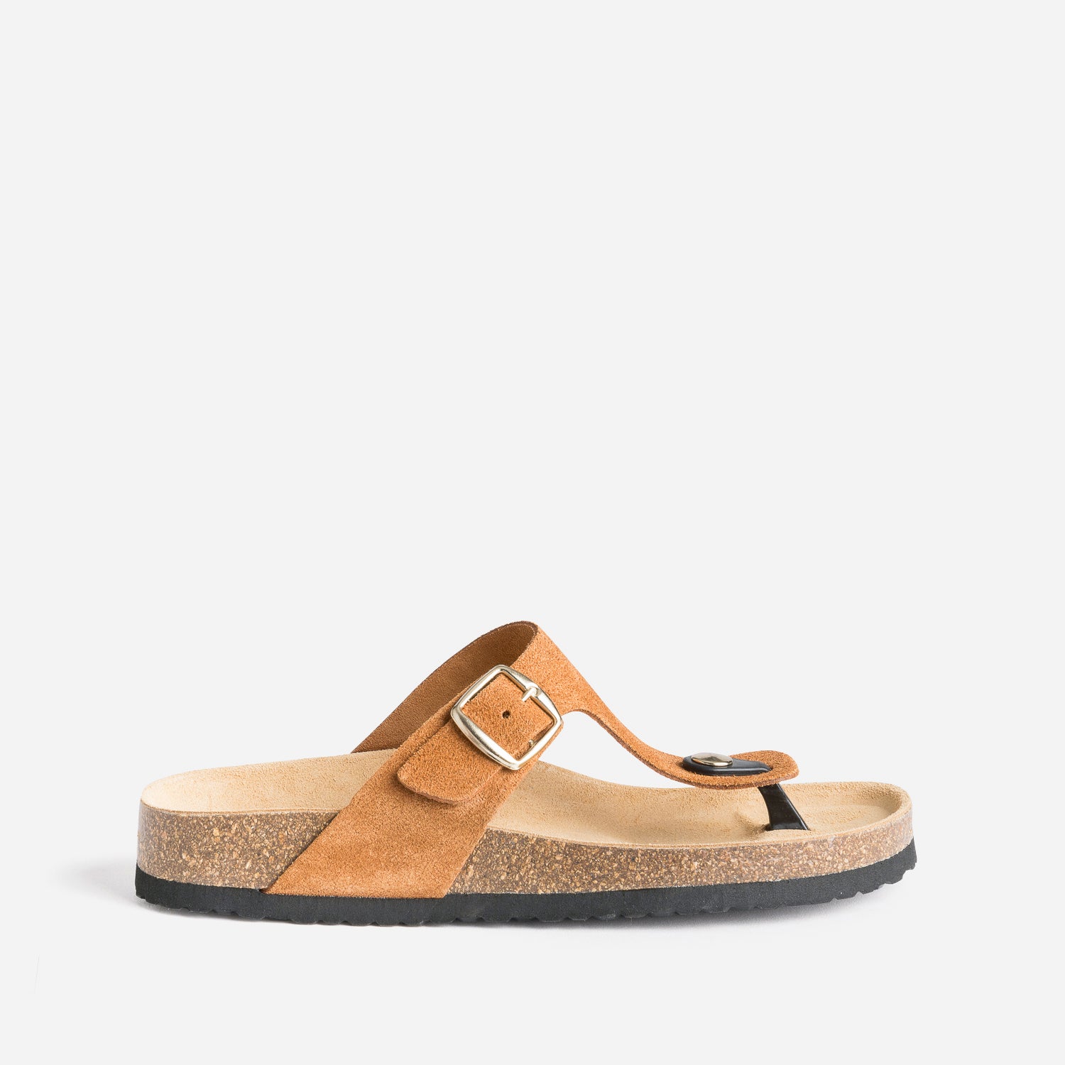 Mule tong anatomique camel fonc en cuir velours co con u Mules