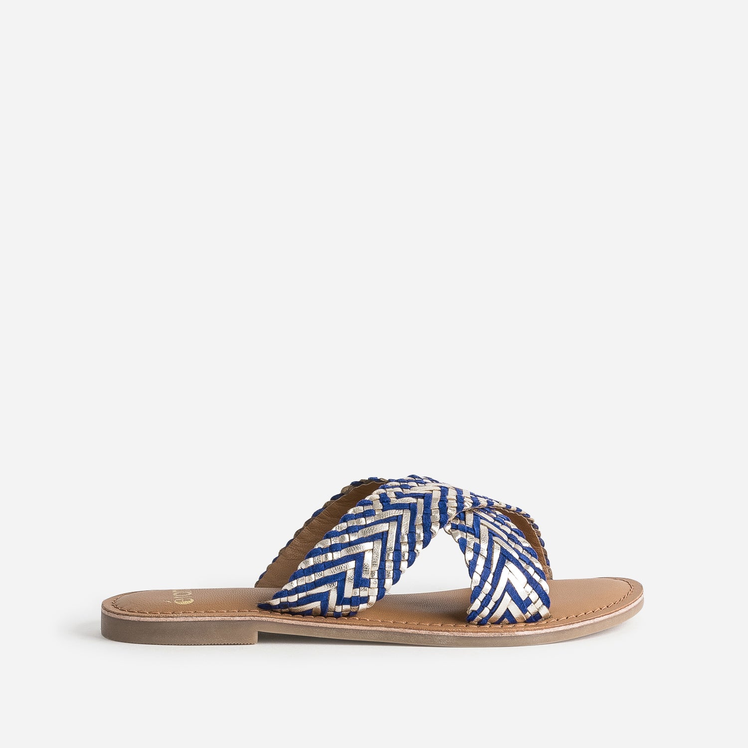 Mule doree et bleue cuir tresse Sandales Femme ERAM