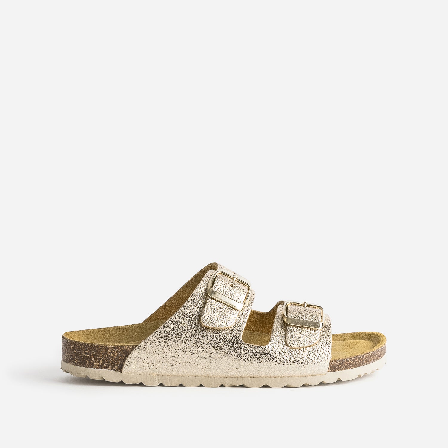 Mule anatomique doree en cuir froisse eco concu Mules Tongs Femme ERAM