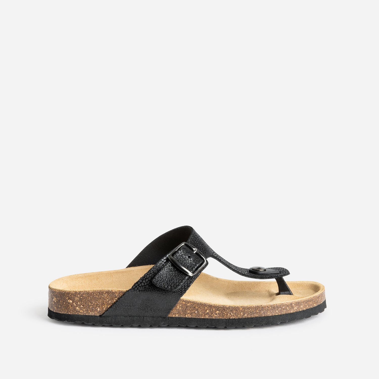 Mule tong anatomique noire cuir eco concu