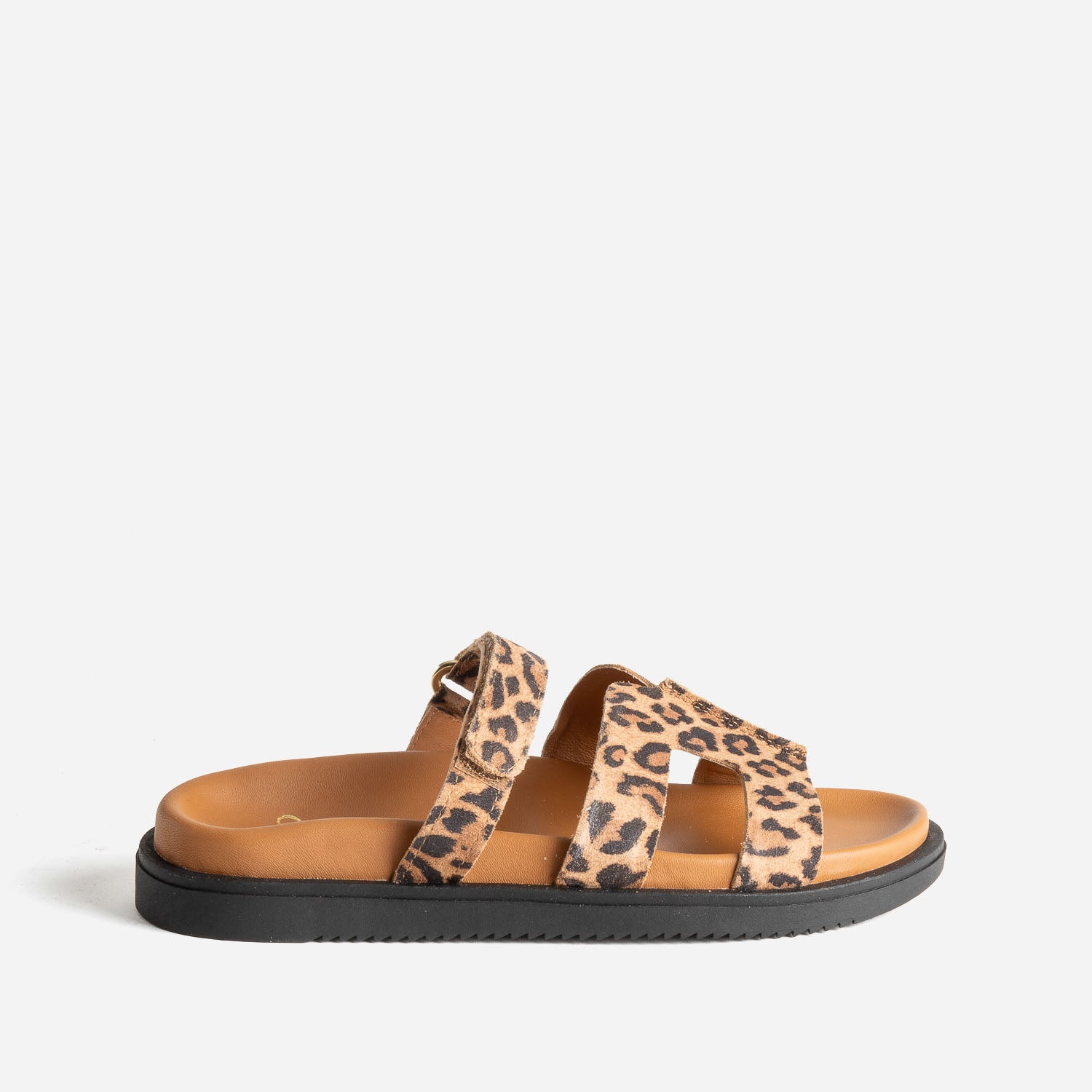 Mule beige cuir a motif leopard