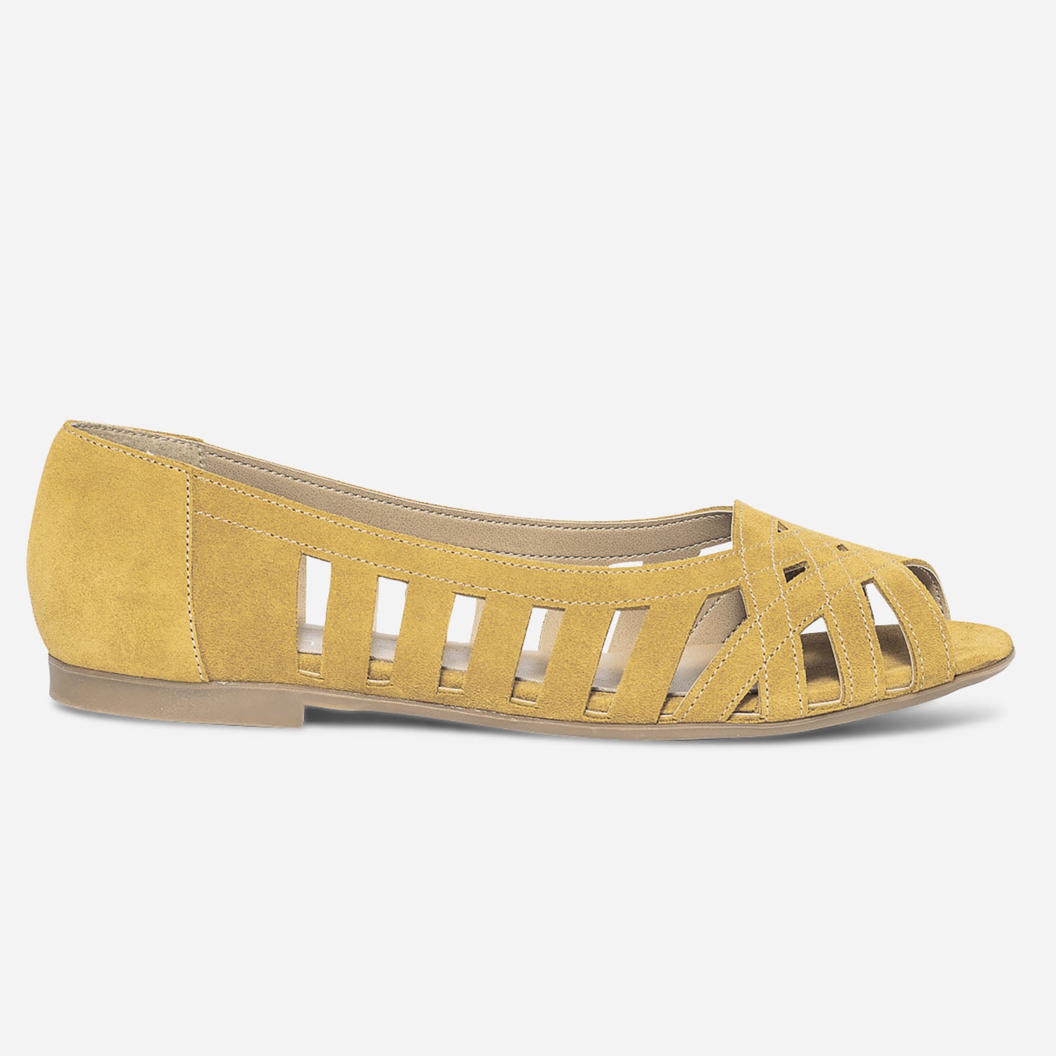 Ballerine jaune en cuir velours ajoure open toe Ballerines Femme ERAM