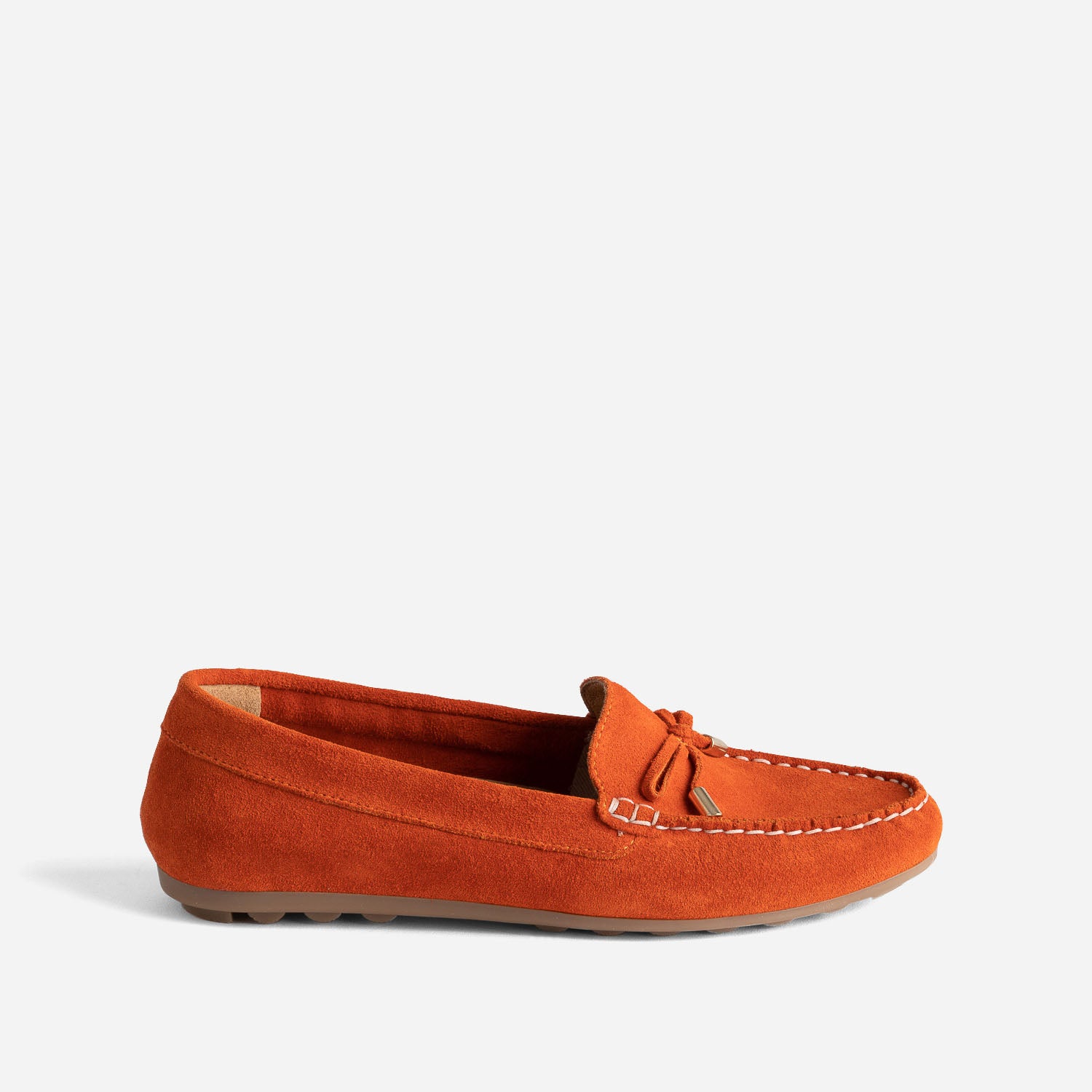 Mocassin rouge orang en cuir velours