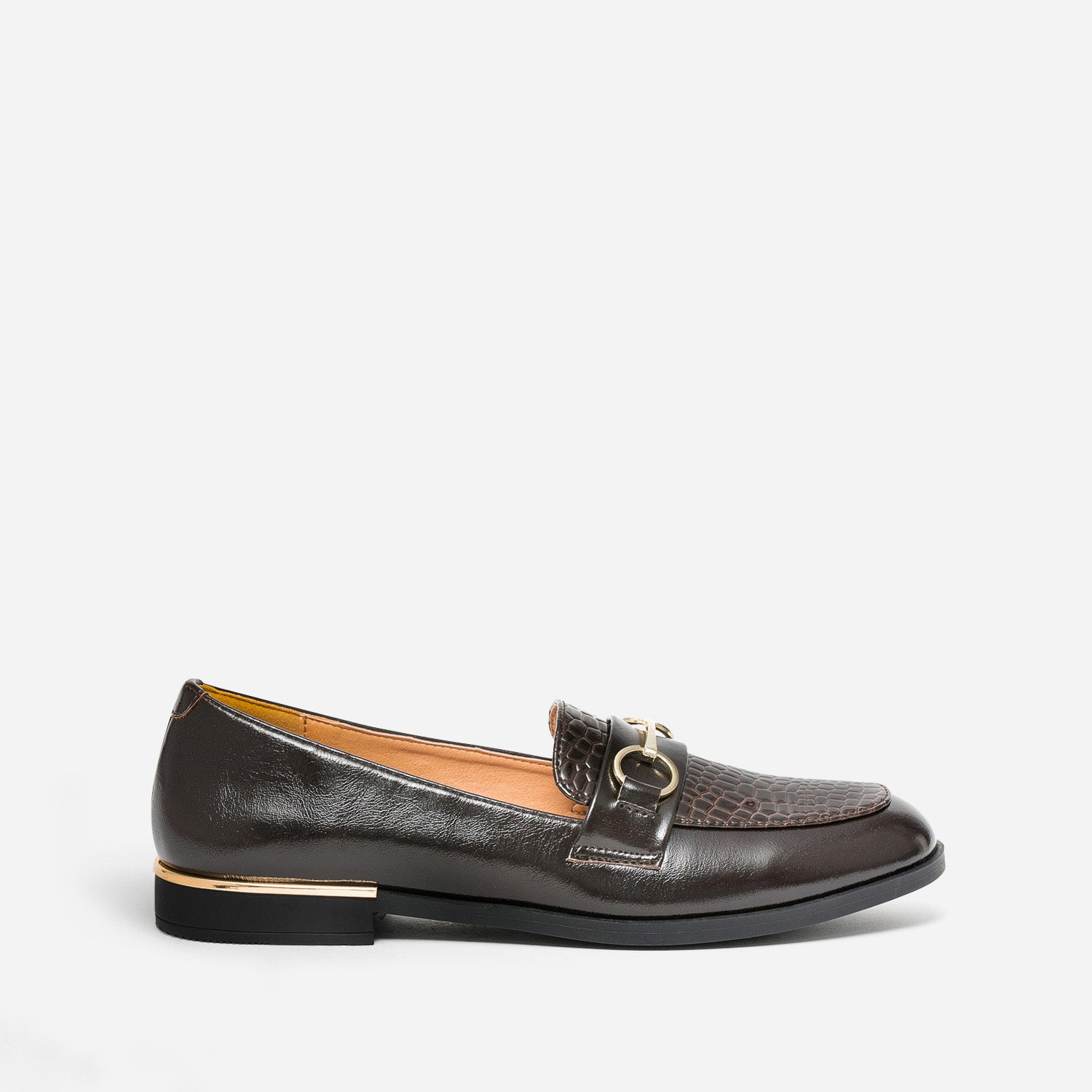 Mocassin marron verni embosse effet python