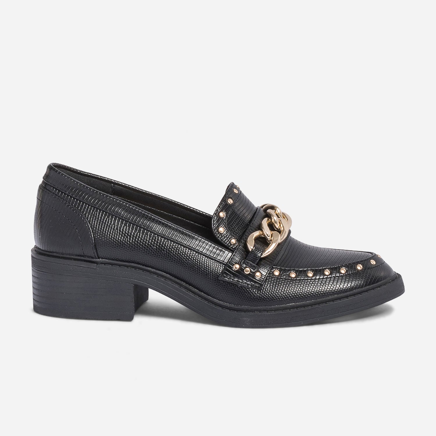 Mocassin TEXTO noir embosse et cloute Mocassins Slippers Femme ERAM