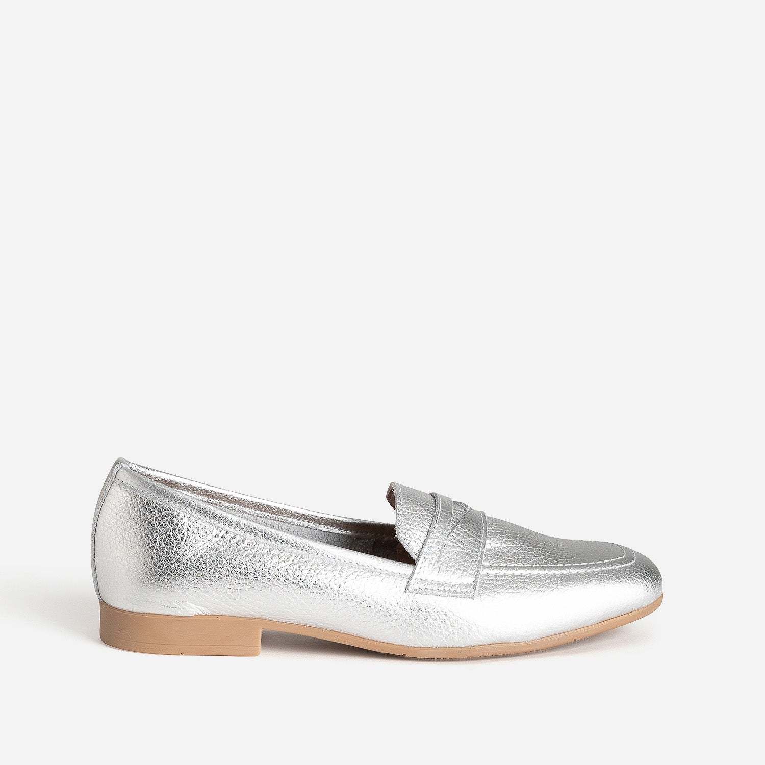Mocassin gris metallise cuir