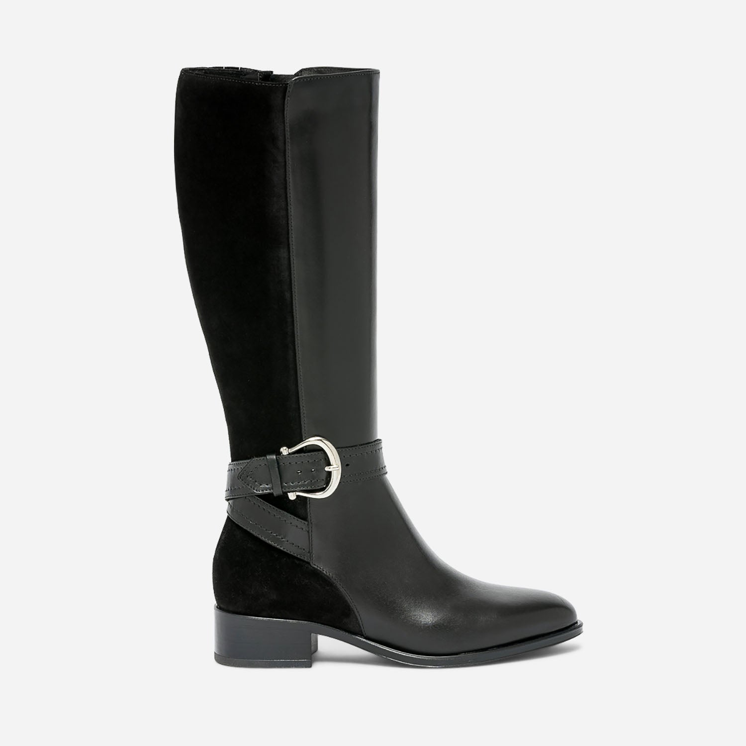 Botte noire en cuir bi mati re boucle western Bottes Femme ERAM
