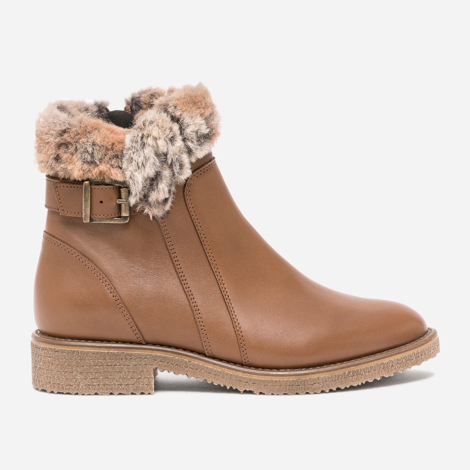 Boots camel en cuir fourre Boots bottines Femme ERAM