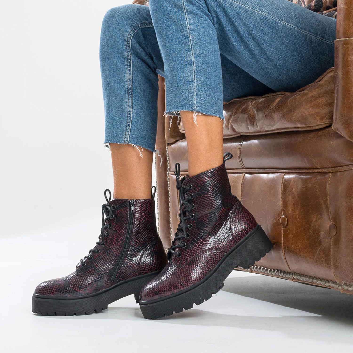 Bottine TEXTO bordeaux effet python a semelle epaisse Boots bottines Femme ERAM
