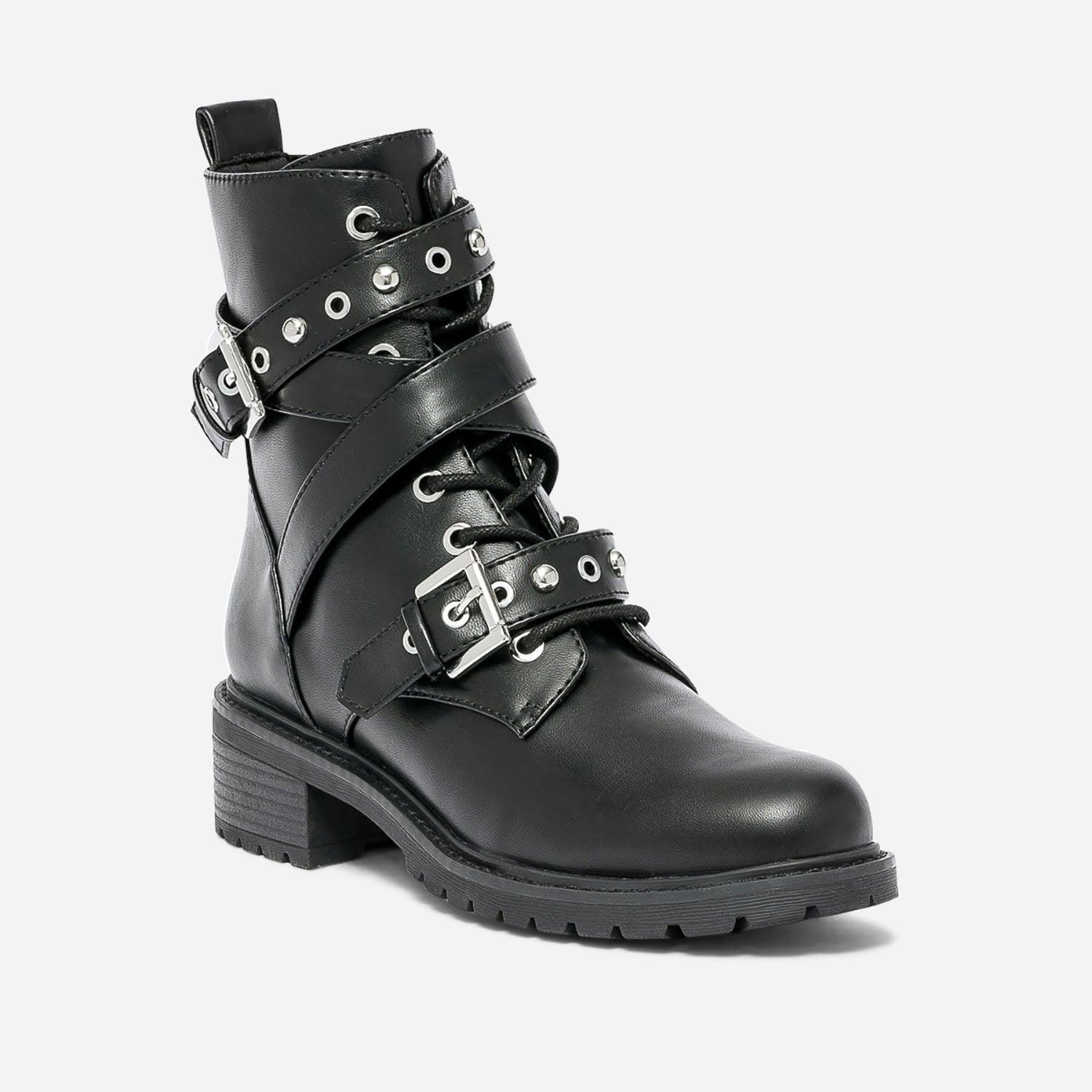 Bottine TEXTO noire a multi brides cloutees Boots bottines Femme ERAM