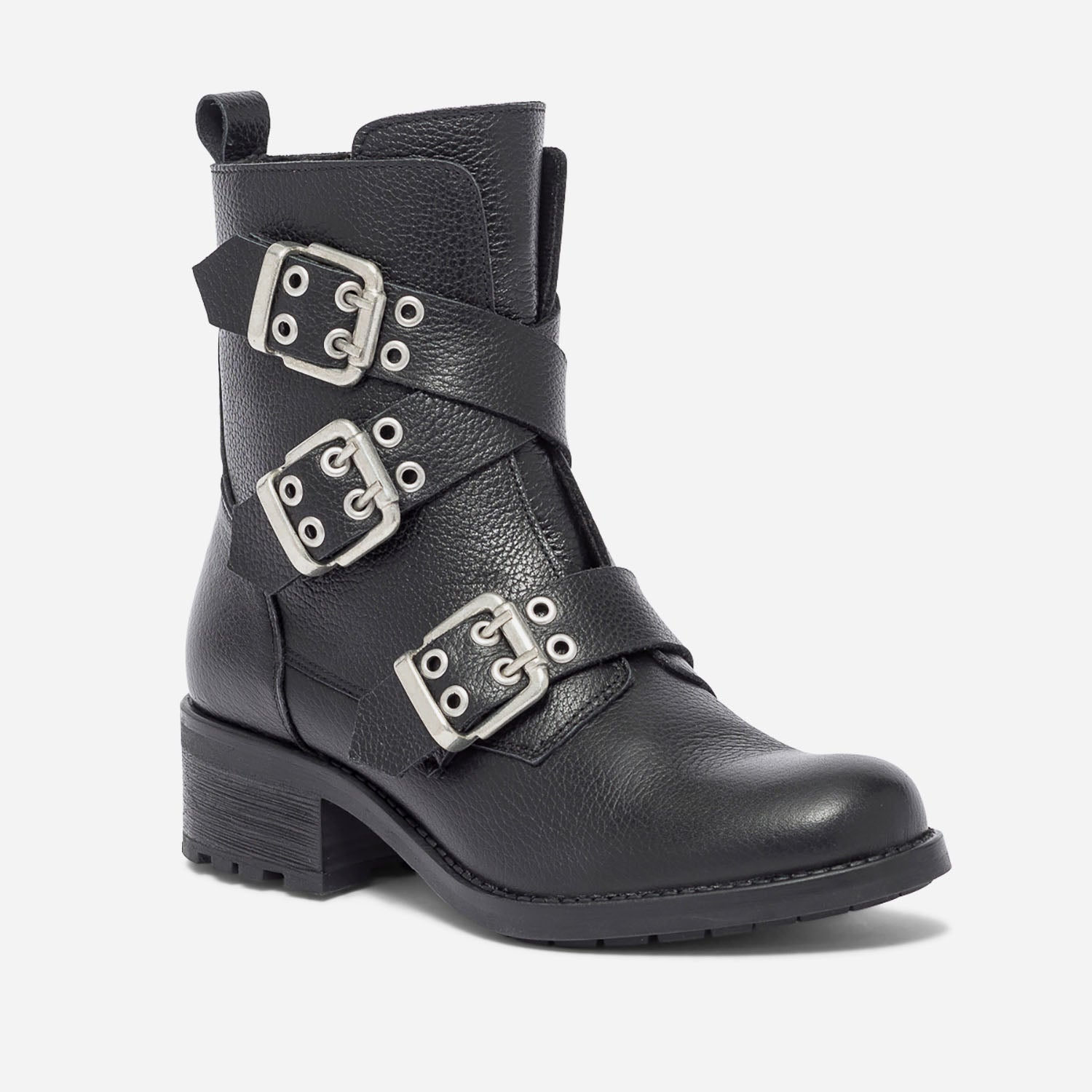 Boots TEXTO noir en cuir a 3 boucles Boots bottines Femme ERAM