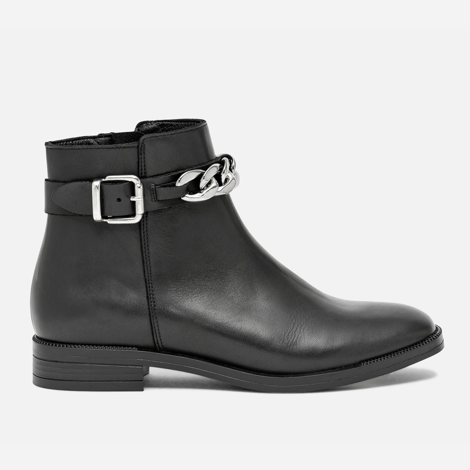 Boots noir co con u en cuir avec maxi cha ne Boots bottines