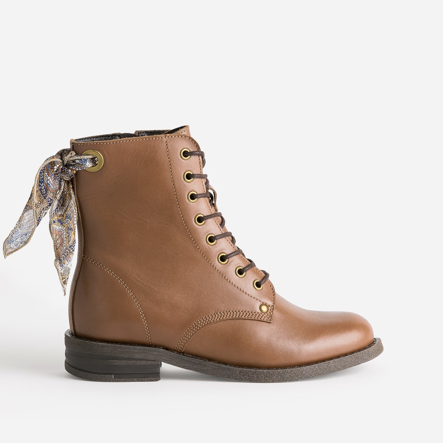 Bottine camel en cuir detail ruban Boots bottines Femme ERAM