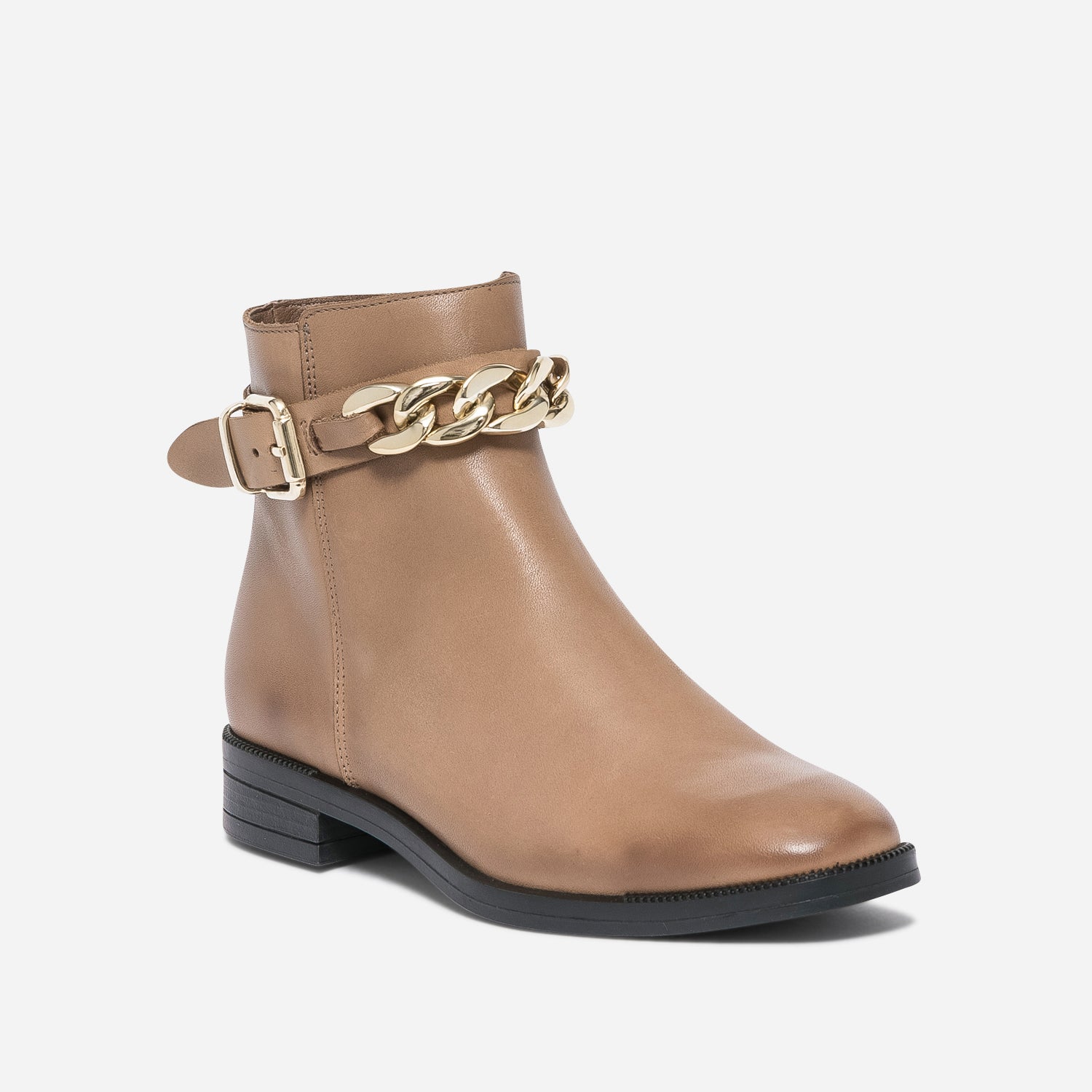 Boots camel eco concu en cuir avec maxi chaine Boots bottines Femme ERAM