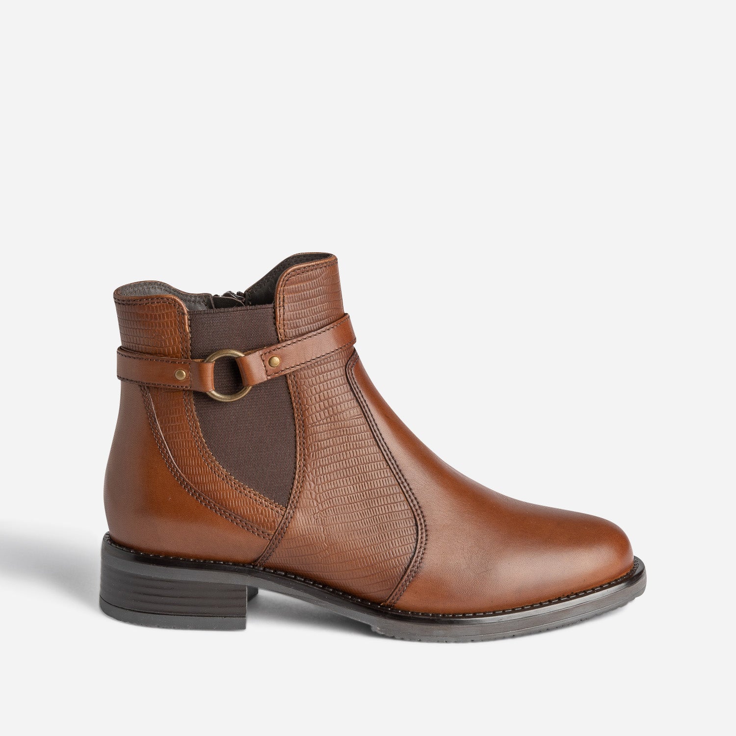 Boots cognac en cuir detail effet python Boots bottines Femme ERAM