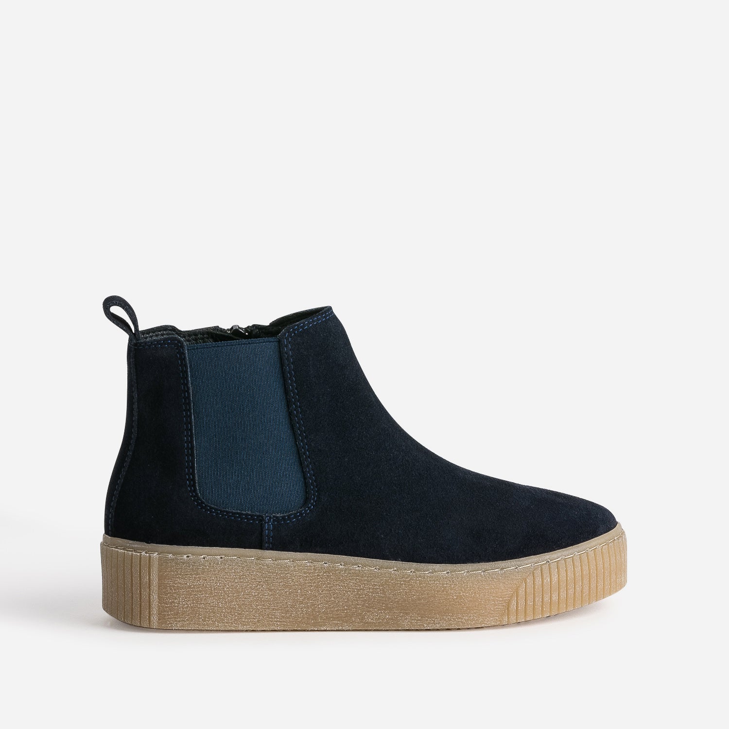 Chelsea boots marine cuir velours semelle effet crepe